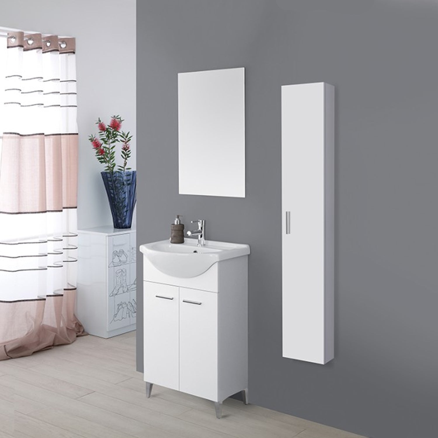 Composizione bagno a terra Cubi&Co serie Star 55 cm con specchio - Bianco lucido