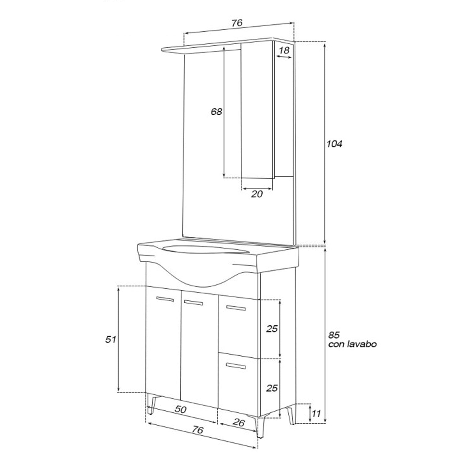 Composizione bagno Cubi&Co serie Star 80 cm con specchio e pensile - Larice 2