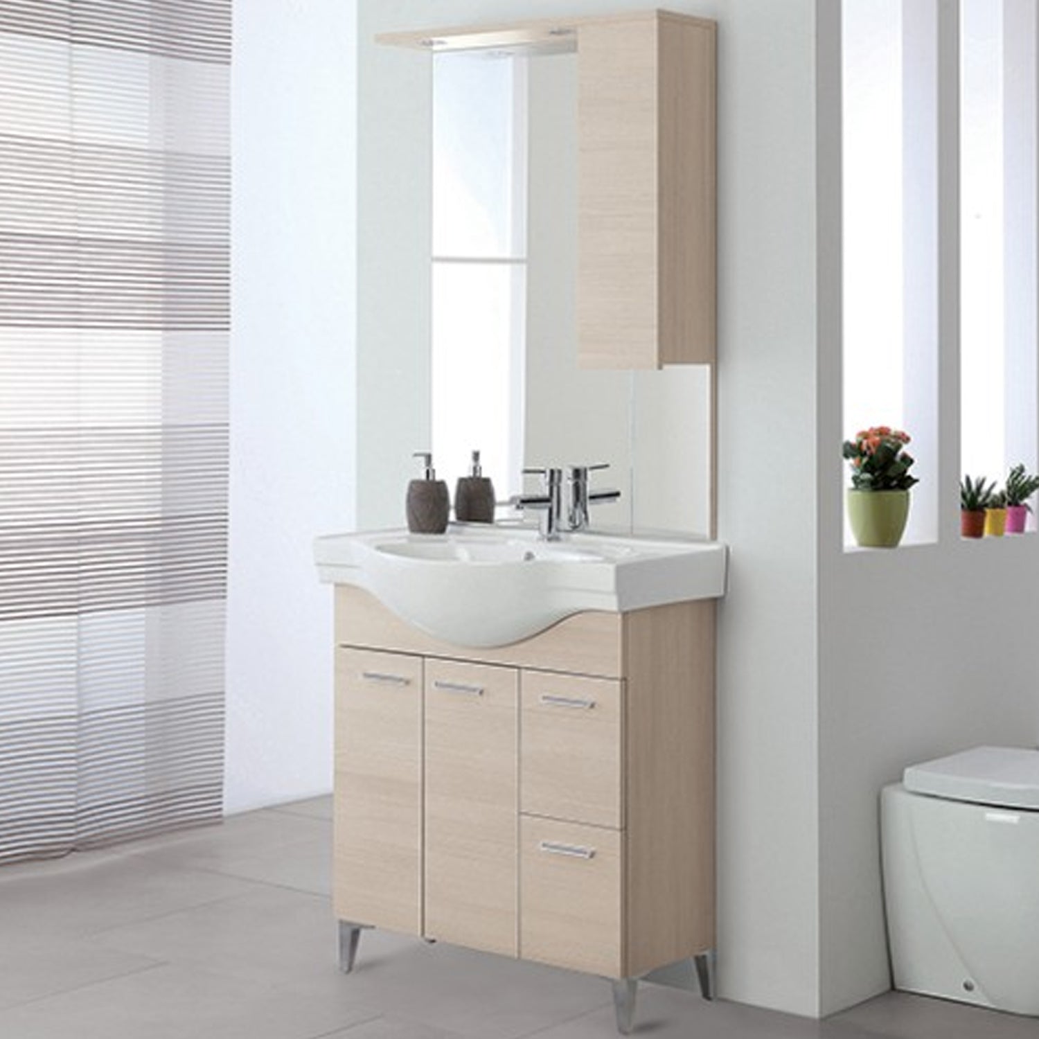 Composizione bagno Cubi&Co serie Star 80 cm con specchio e pensile - Larice