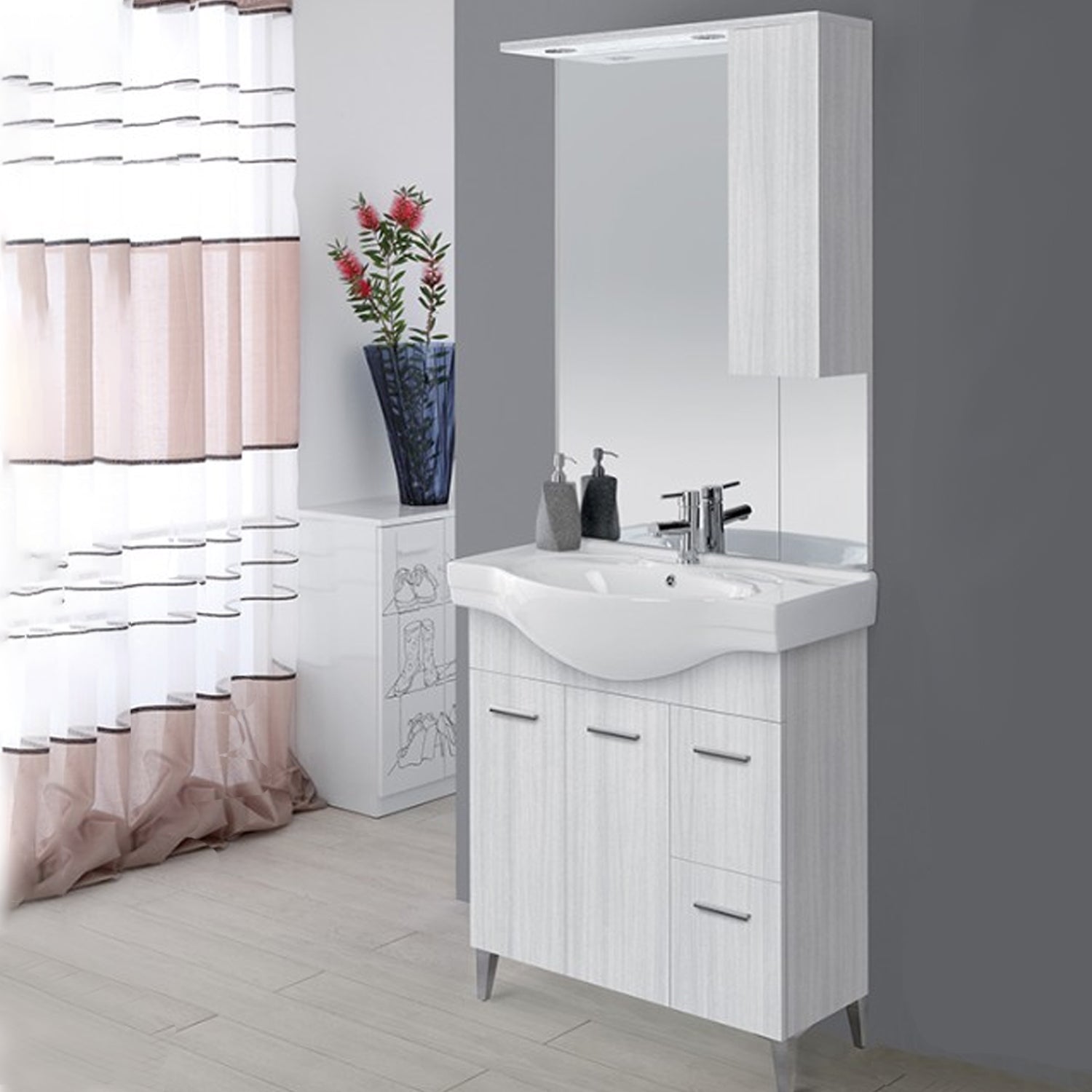 Composizione bagno Cubi&Co serie Star 80 cm con specchio e pensile - Grigio