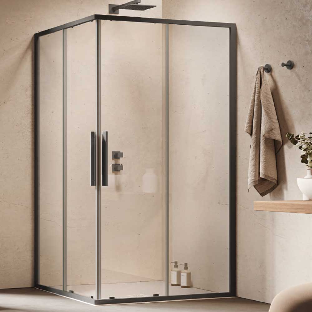 Box doccia con apertura Angolare 70x70 Profilo Nero Cristallo Trasparente 6 mm Anticalcare Permanente HEXA by SAMO