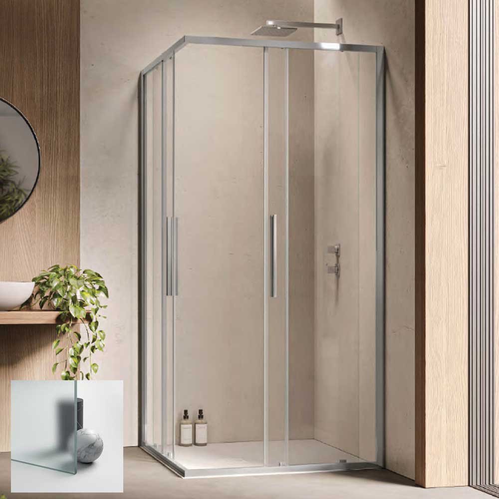 Box doccia con apertura Angolare 80x75 Profilo Cromato Cristallo Opaco 6 mm Anticalcare Permanente HEXA by SAMO