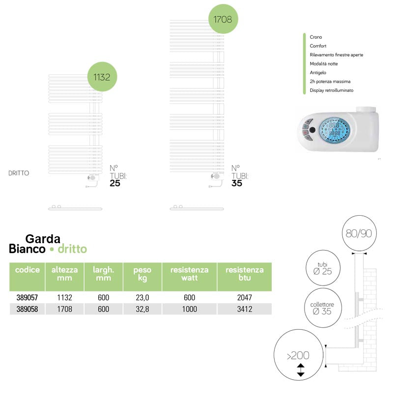  Termoarredo elettrico bianco Lazzarini E-Garda a 35 tubi resistenza 1000 watt by CeramicStore | Lo specialista del tuo bagno