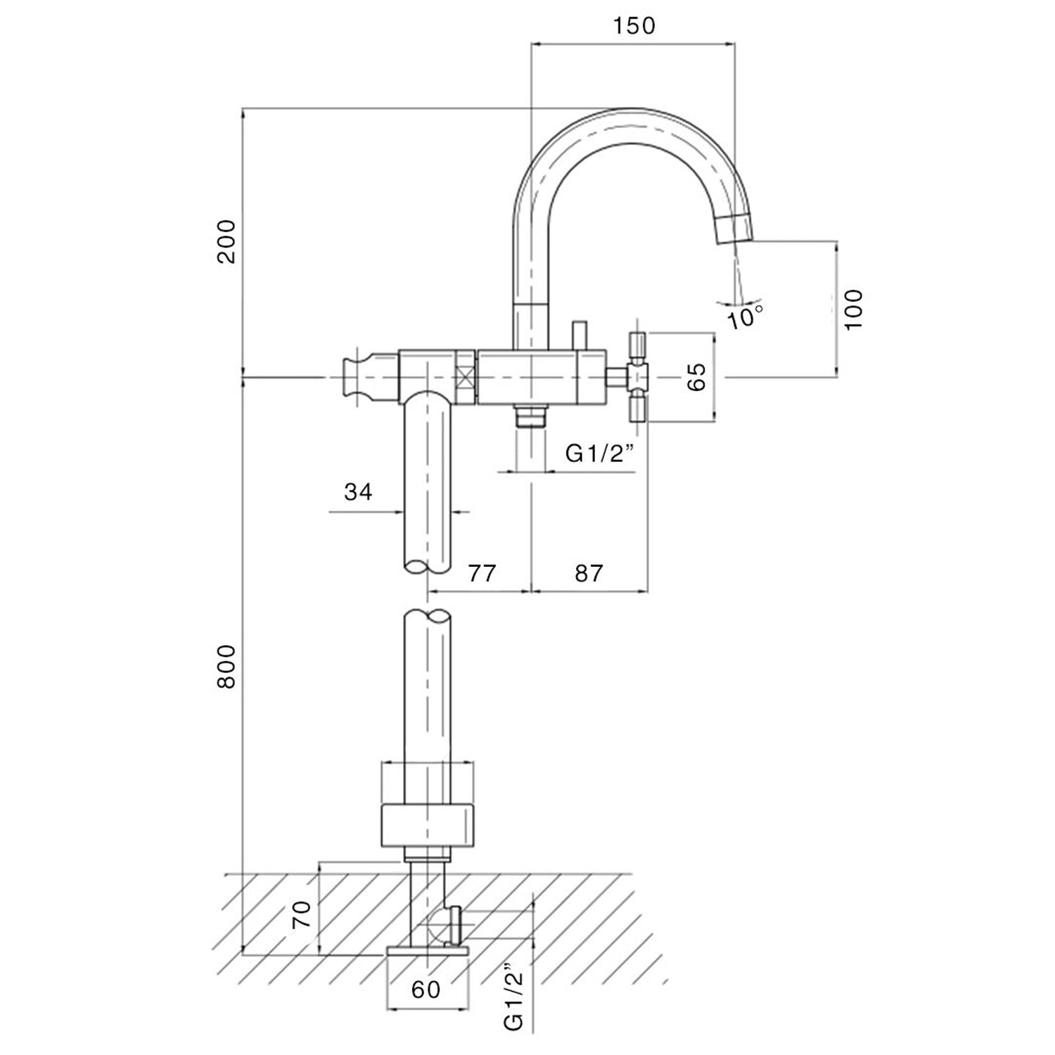  Colonna vasca a pavimento in ottone con rubinetto e doccia STAR by CeramicStore | Lo specialista del tuo bagno