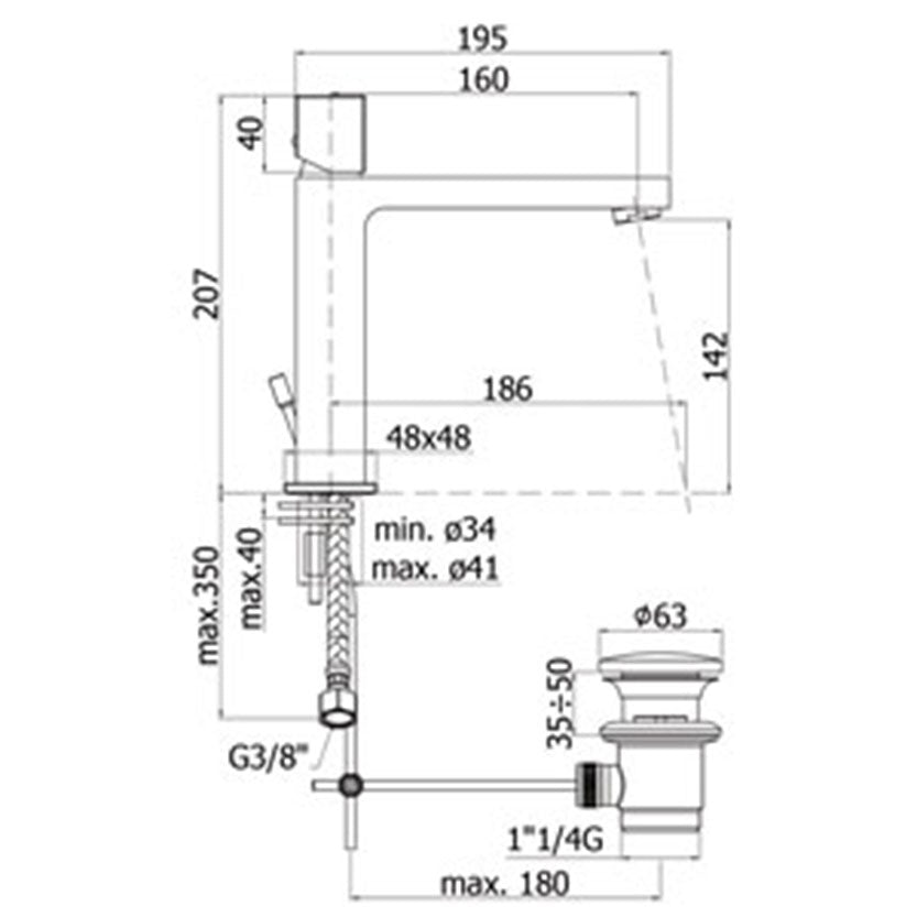  Miscelatore lavabo medio con scarico automatico Paffoni Elle con leva Cubo by CeramicStore | Lo specialista del tuo bagno