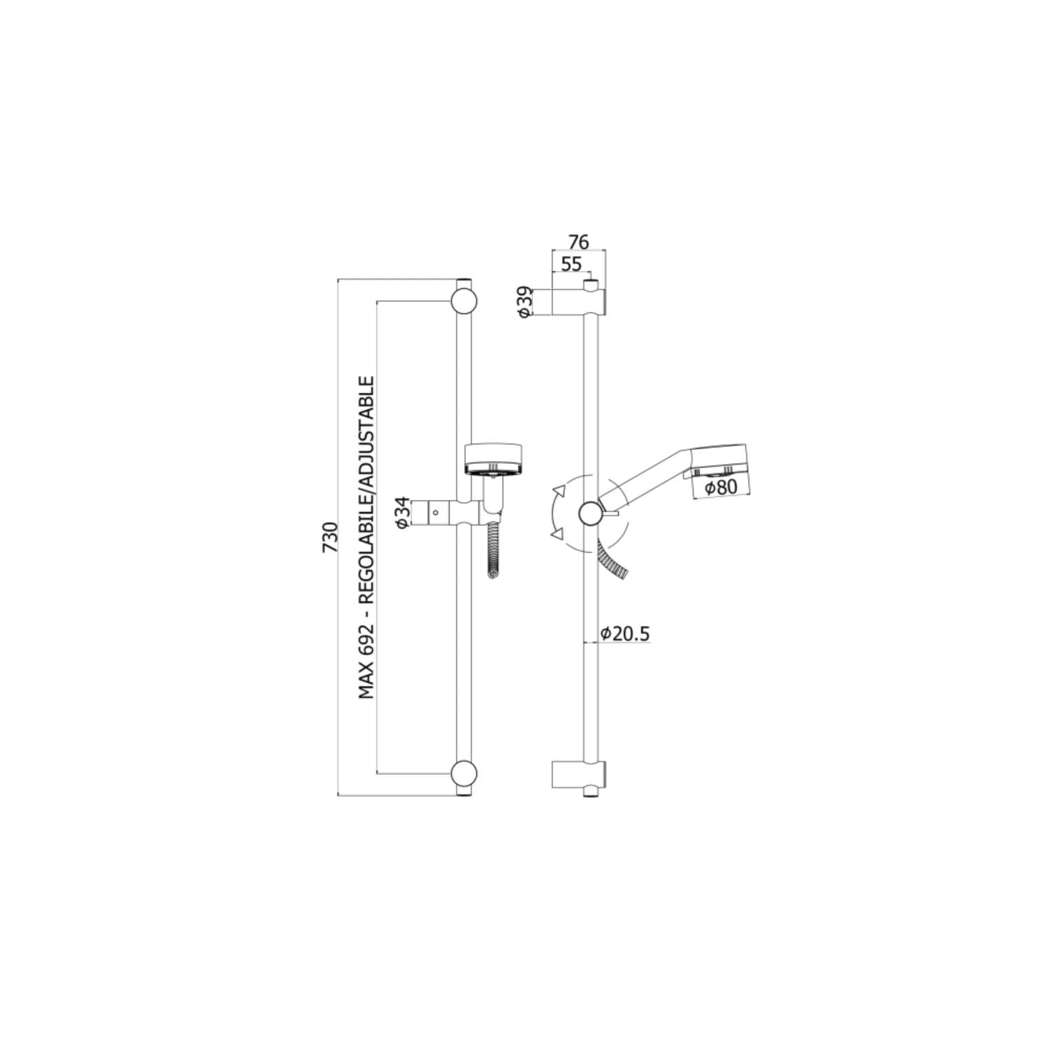  Set saliscendi con doccia tonda minimale e miscelatore doccia esterno cromo by CeramicStore | Lo specialista del tuo bagno