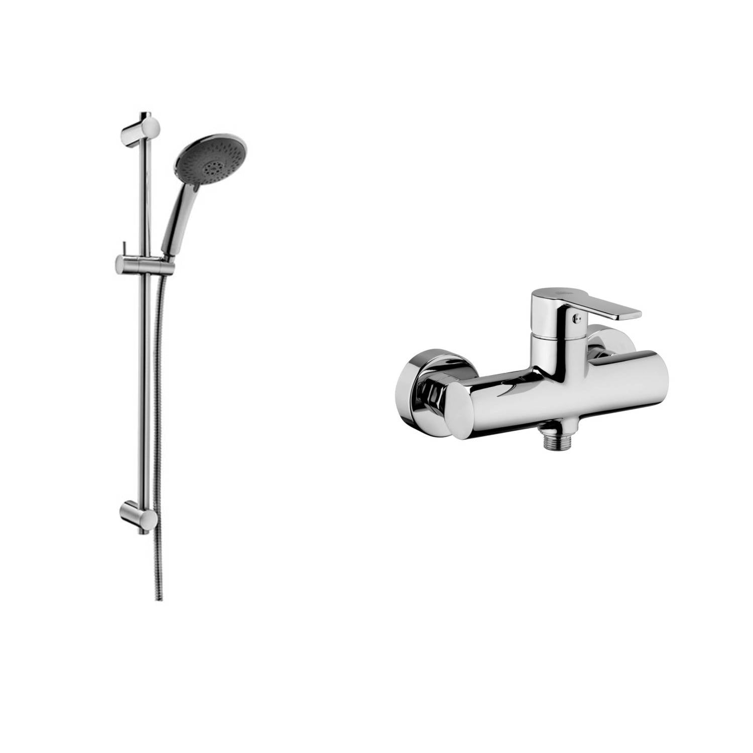 Set Saliscendi con asta e flessibile in pvc argento per doccia Prestige e miscelatore doccia esterno monocomando Red Cromo Paffoni by CeramicStore | Lo specialista del tuo bagno