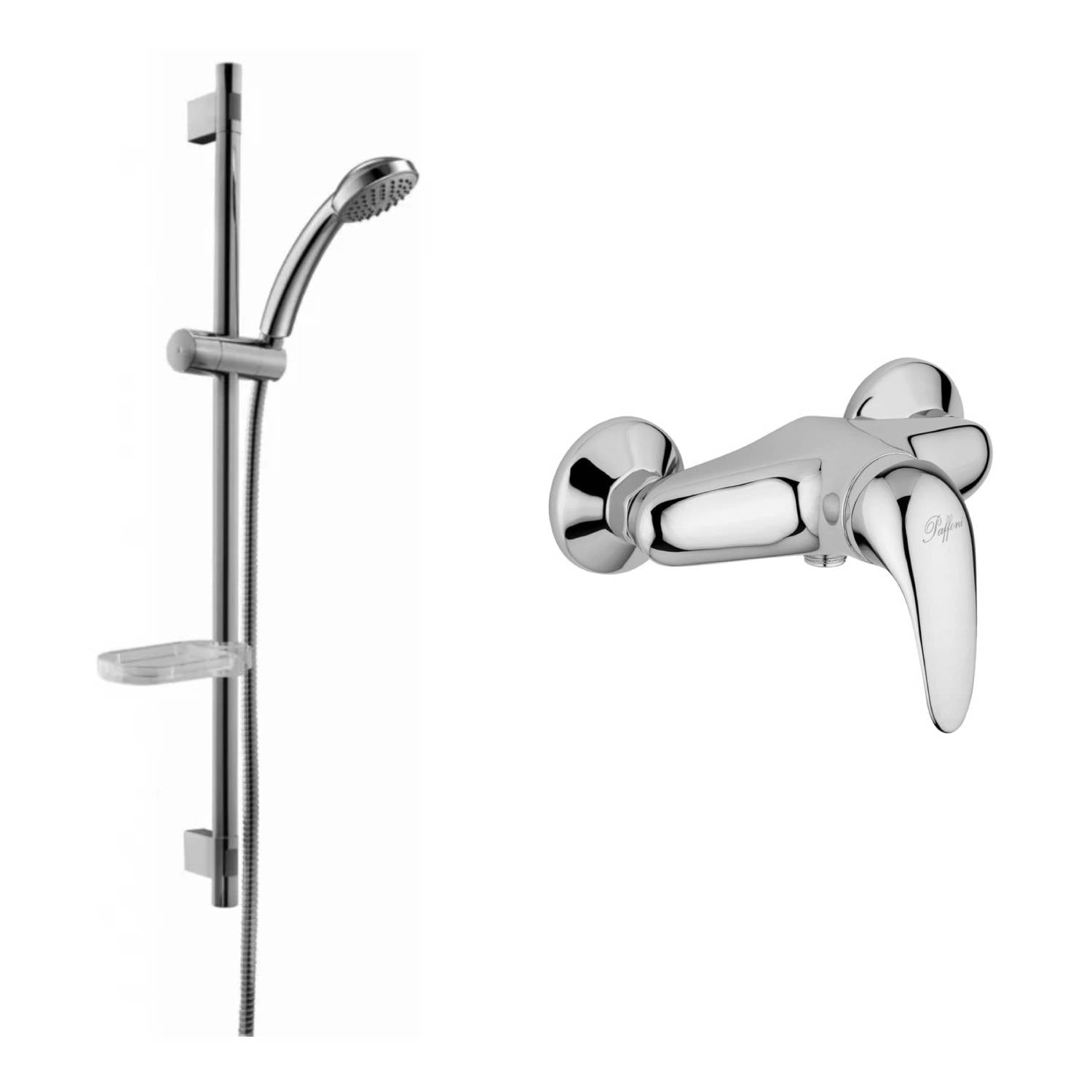 Set saliscendi doccia con asta in metallo e doccetta tonda e miscelatore doccia monocomando esterno Nettuno cromo Paffoni by CeramicStore | Lo specialista del tuo bagno