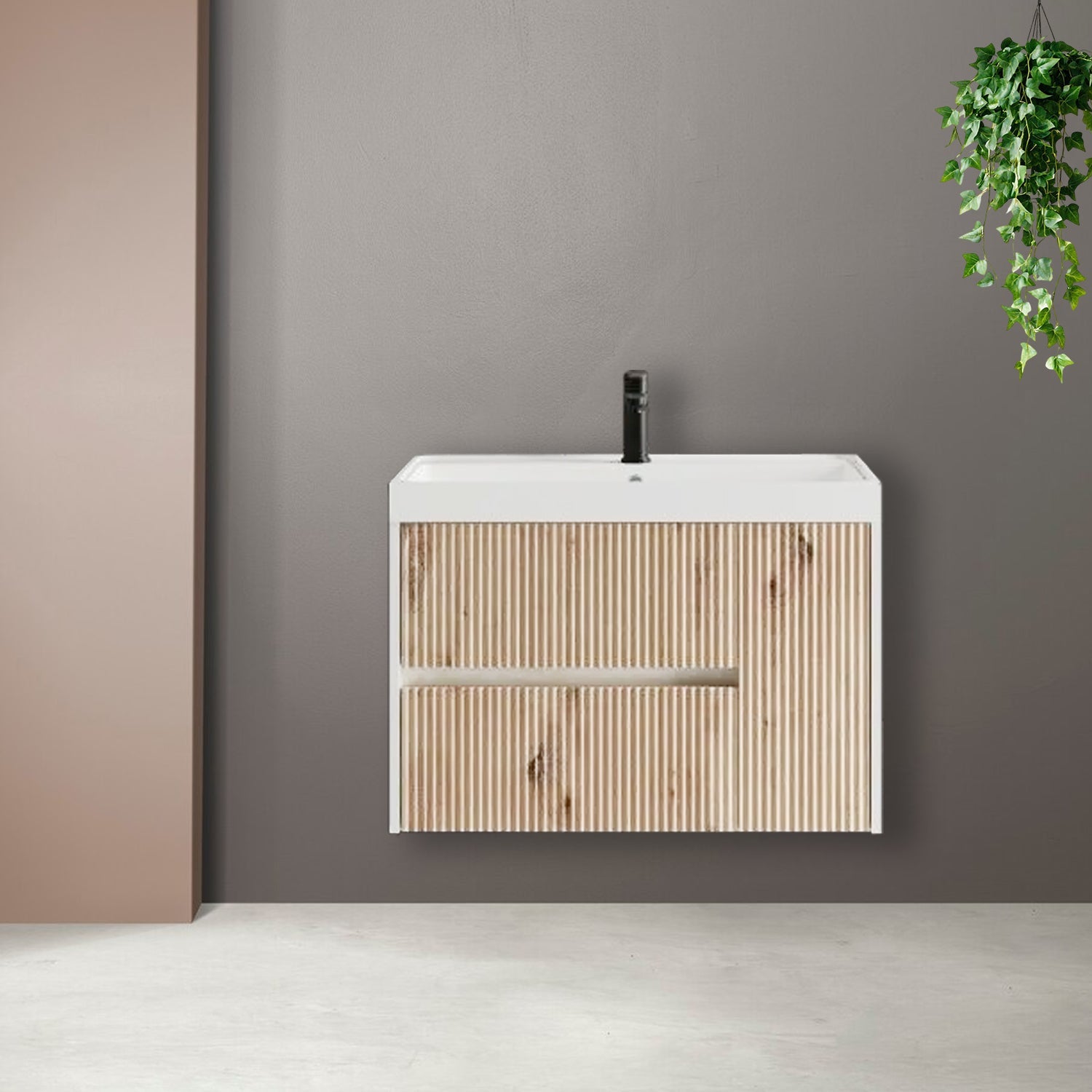 Mobile bagno cannettato ad installazione sospesa con lavabo cm 80 colore rovere oro - Cubi&Co Collezione Pure by CeramicStore | Lo specialista del tuo bagno