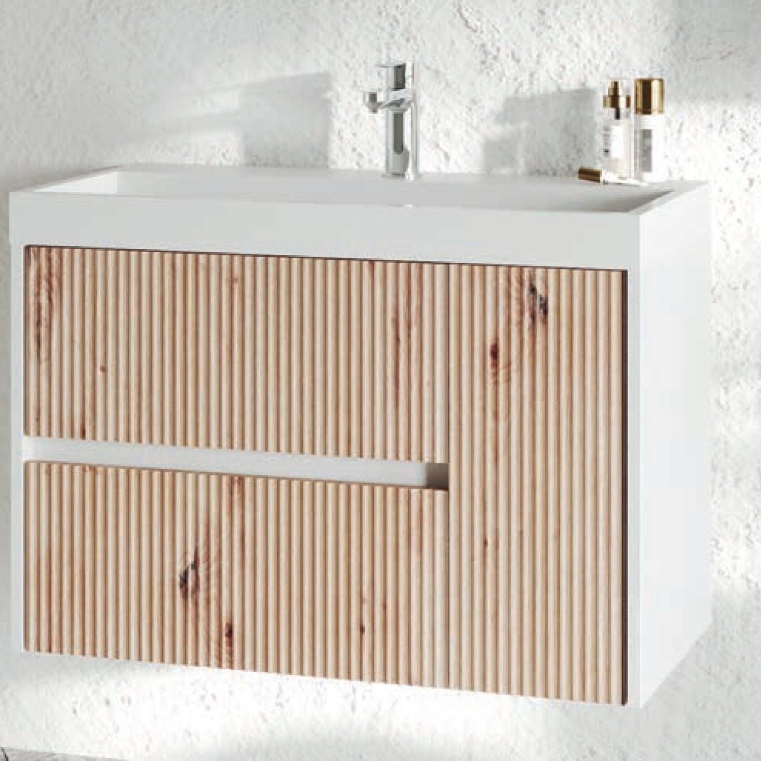  Mobile bagno cannettato ad installazione sospesa con lavabo cm 100 colore rovere oro - Cubi&Co Collezione Pure by CeramicStore | Lo specialista del tuo bagno