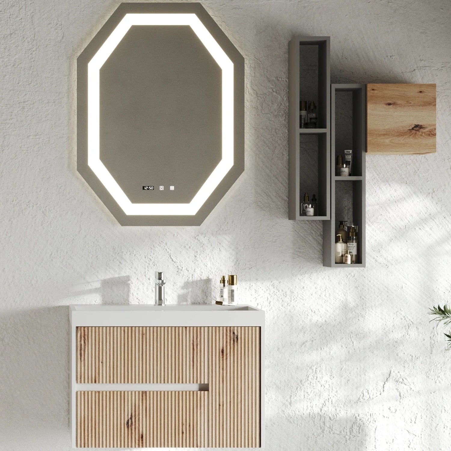  Mobile bagno cannettato ad installazione sospesa con lavabo cm 100 colore rovere oro - Cubi&Co Collezione Pure by CeramicStore | Lo specialista del tuo bagno