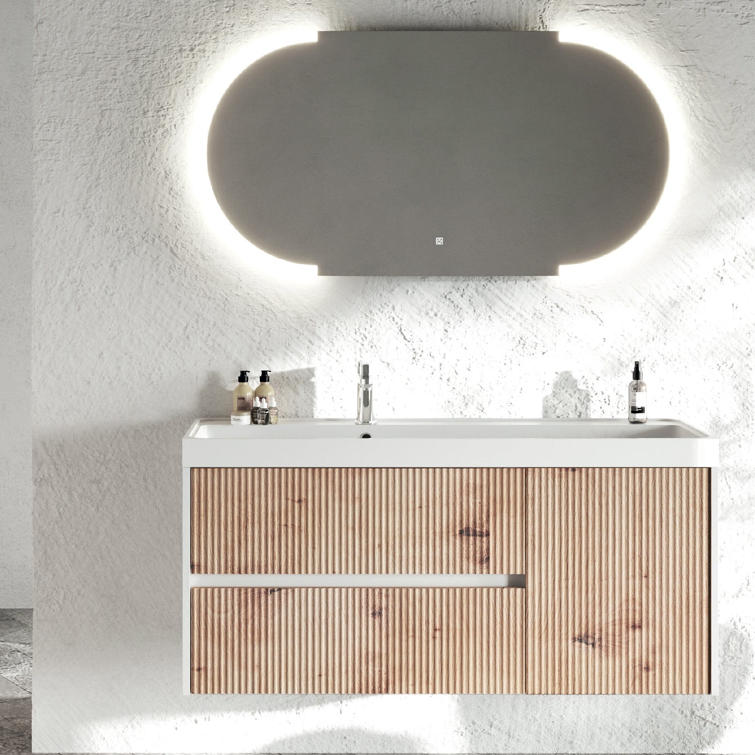 Mobile bagno cannettato ad installazione sospesa con lavabo cm 120 colore rovere oro - Cubi&Co Collezione Pure by CeramicStore | Lo specialista del tuo bagno