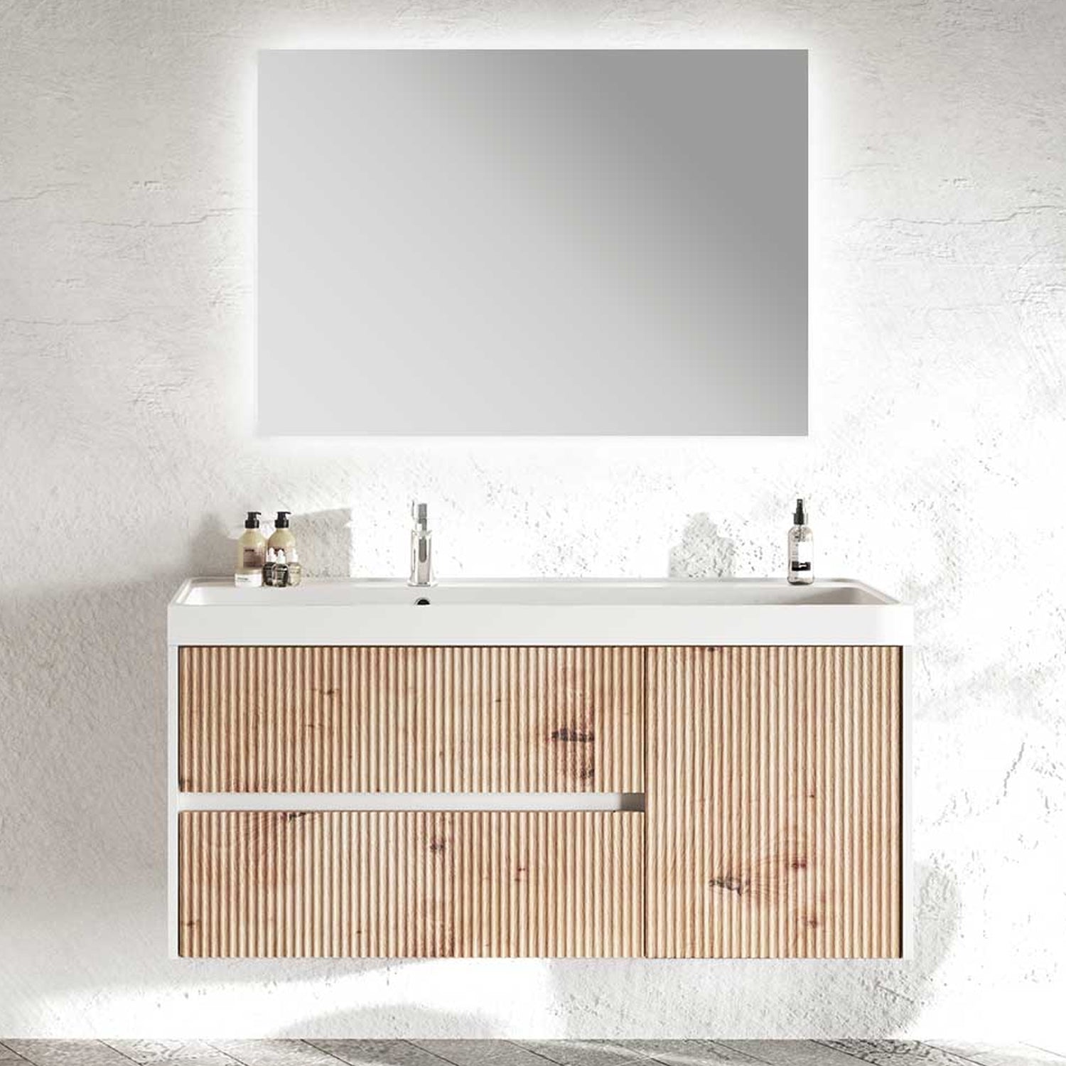  Mobile bagno cannettato ad installazione sospesa con lavabo cm 120 colore rovere oro - Cubi&Co Collezione Pure by CeramicStore | Lo specialista del tuo bagno