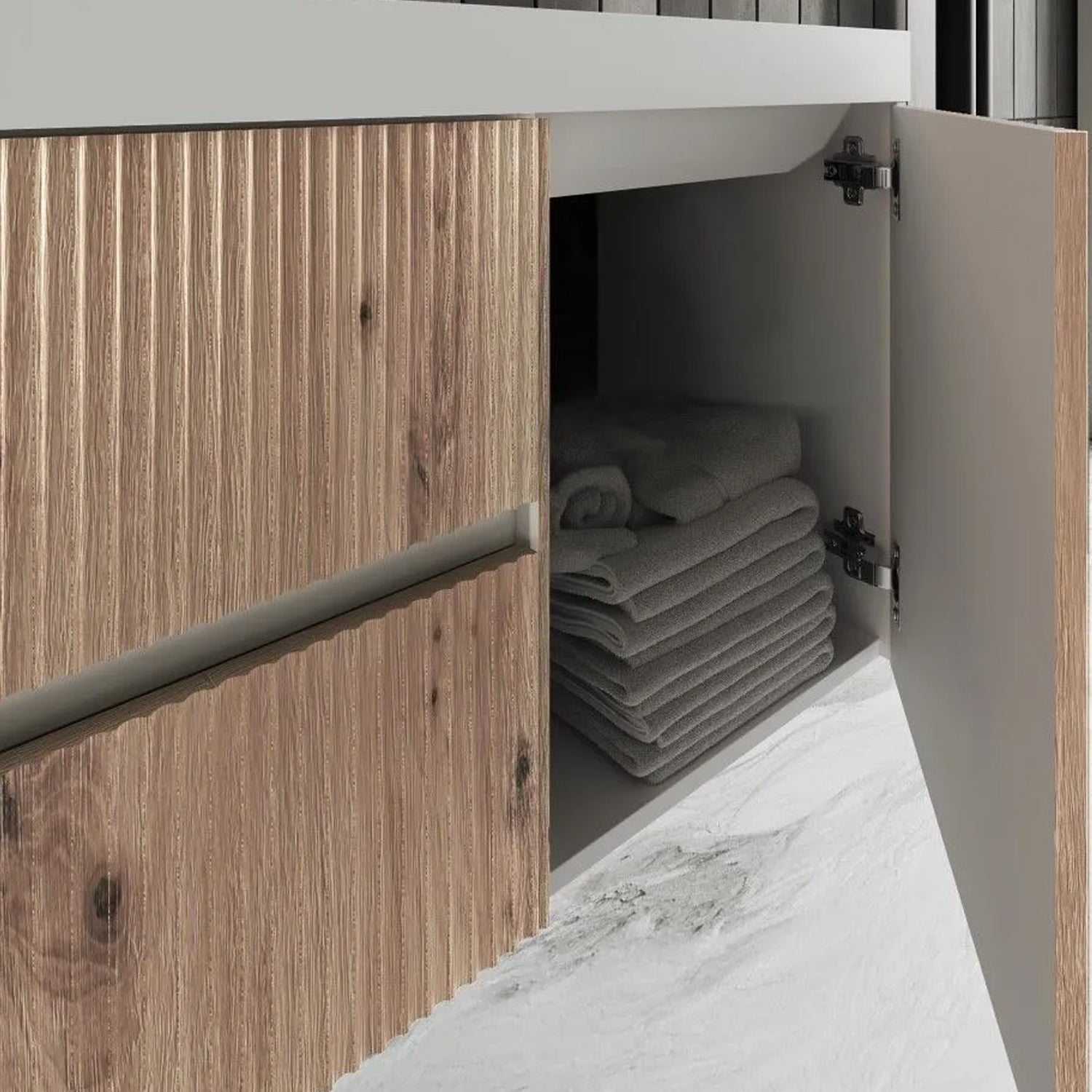  Mobile bagno cannettato ad installazione sospesa con lavabo cm 120 colore rovere oro - Cubi&Co Collezione Pure by CeramicStore | Lo specialista del tuo bagno