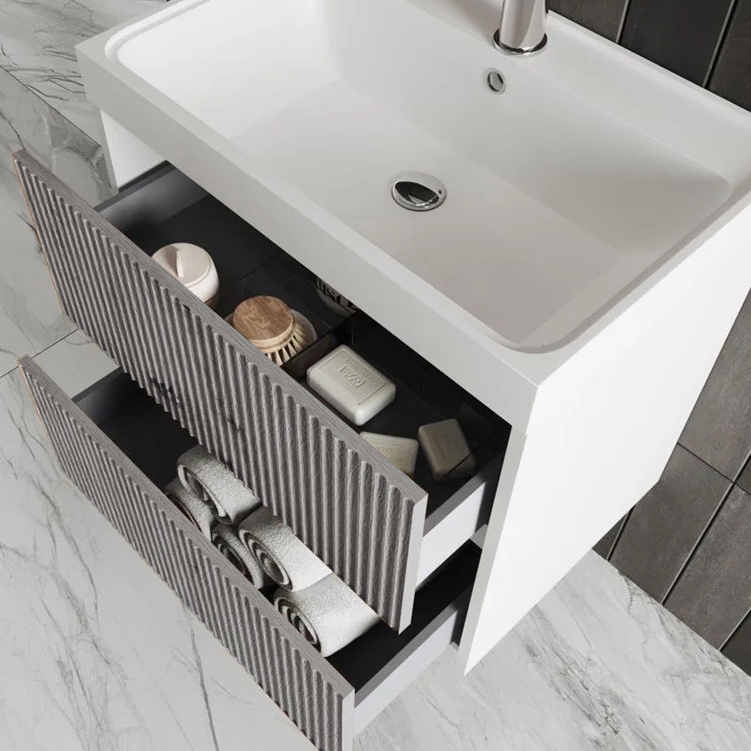  Mobile bagno cannettato ad installazione sospesa con lavabo cm 60 colore grigio antico - Cubi&Co Collezione Pure by CeramicStore | Lo specialista del tuo bagno