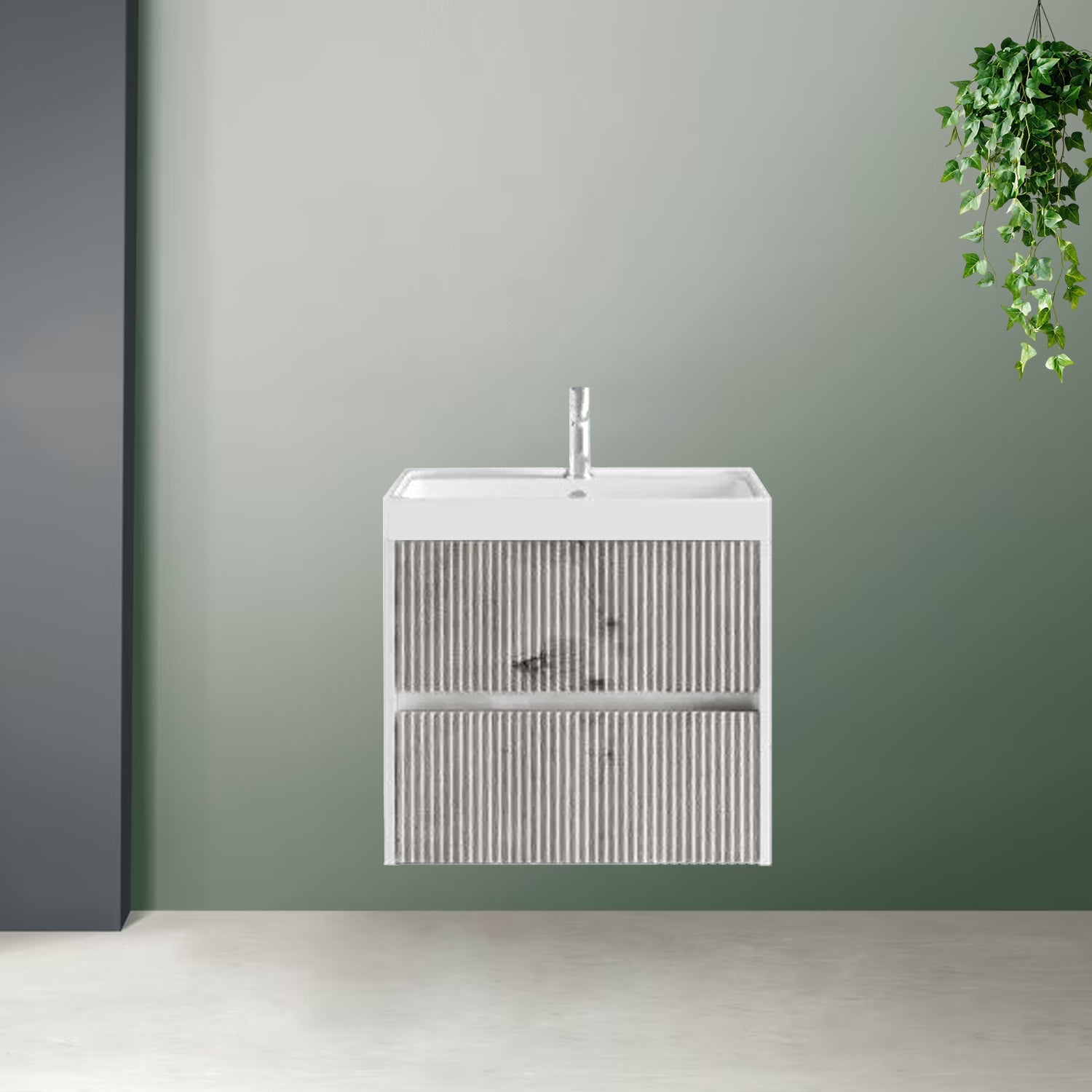 Mobile bagno cannettato ad installazione sospesa con lavabo cm 60 colore grigio antico - Cubi&Co Collezione Pure by CeramicStore | Lo specialista del tuo bagno
