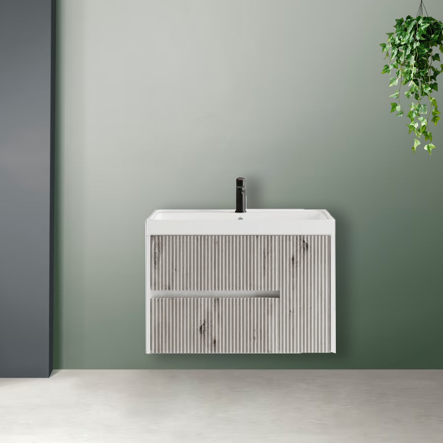 Mobile bagno cannettato ad installazione sospesa con lavabo cm 80 colore grigio antico - Cubi&Co Collezione Pure by CeramicStore | Lo specialista del tuo bagno