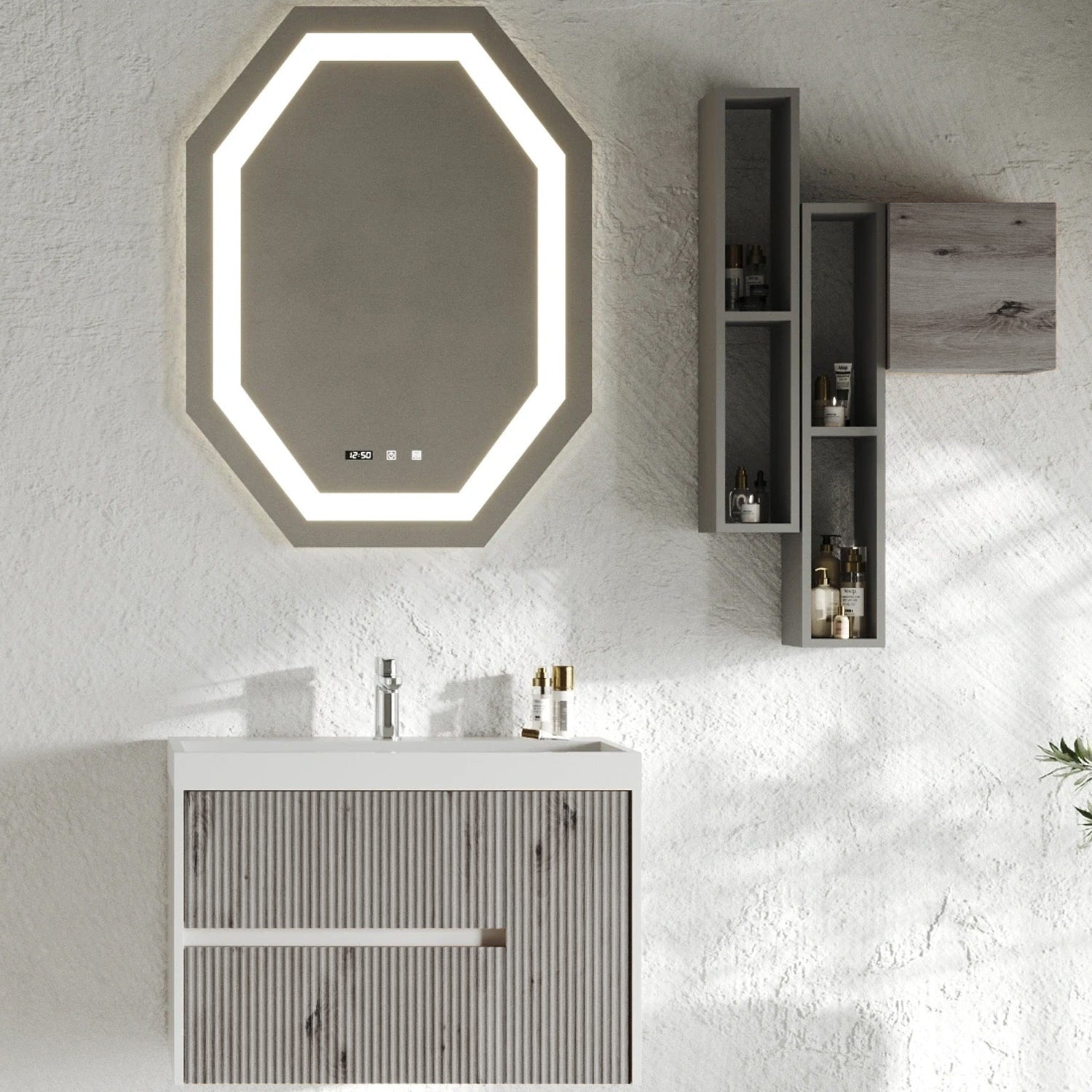  Mobile bagno cannettato ad installazione sospesa con lavabo cm 80 colore grigio antico - Cubi&Co Collezione Pure by CeramicStore | Lo specialista del tuo bagno