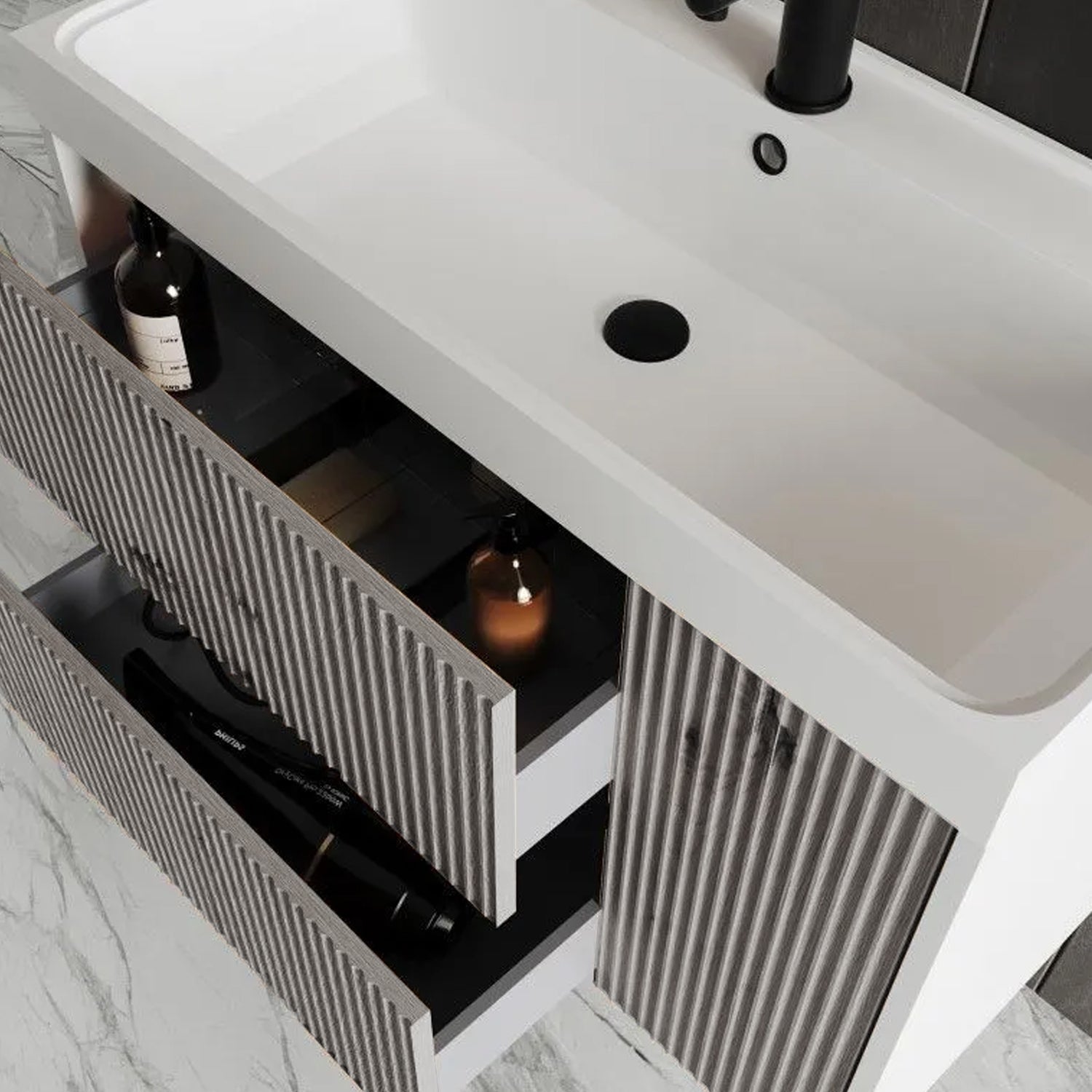  Mobile bagno cannettato ad installazione sospesa con lavabo cm 100 colore grigio antico - Cubi&Co Collezione Pure by CeramicStore | Lo specialista del tuo bagno