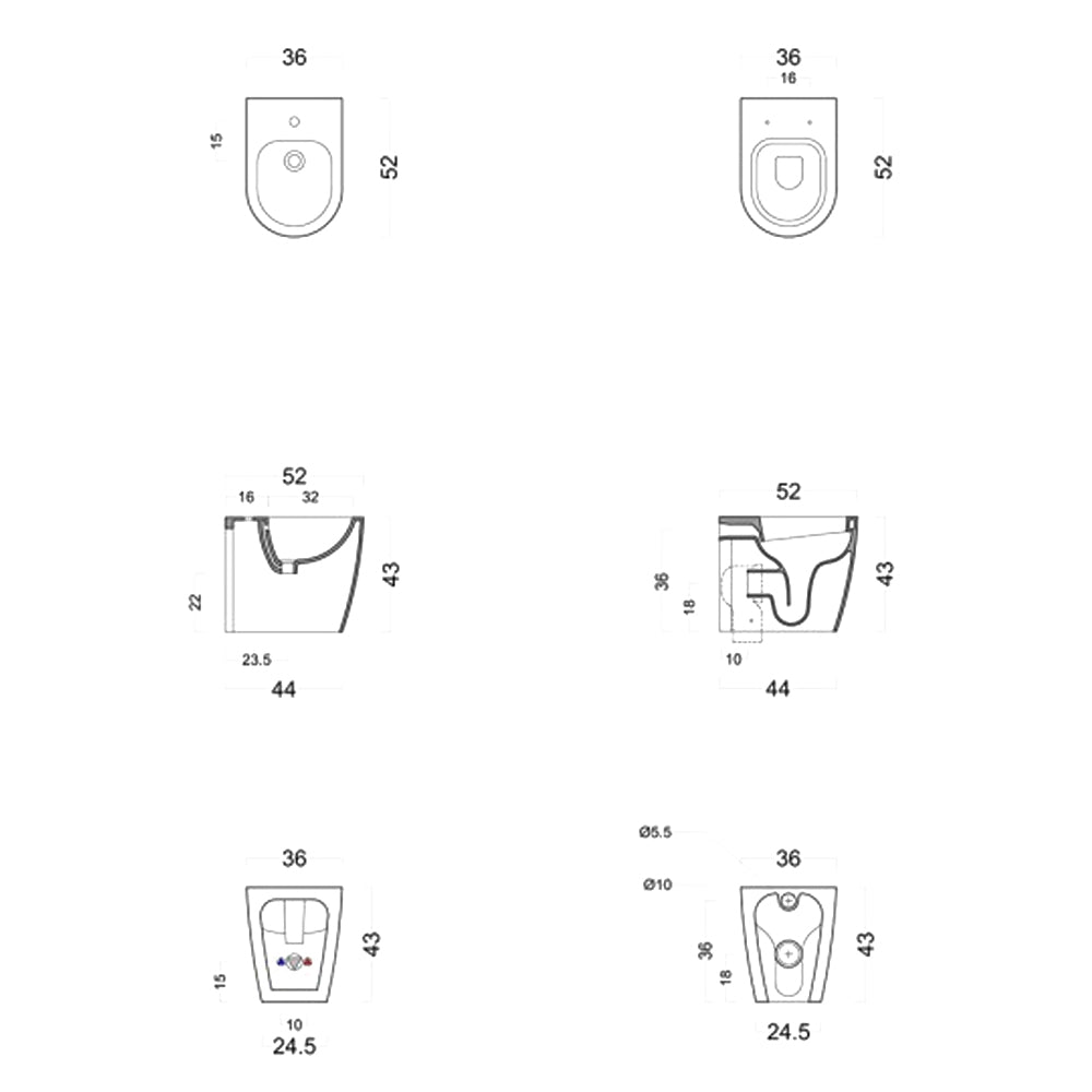 Sanitari Moderni senza Brida Filo muro Falerii  Foglia Medium wc bidet sedile softclose 7