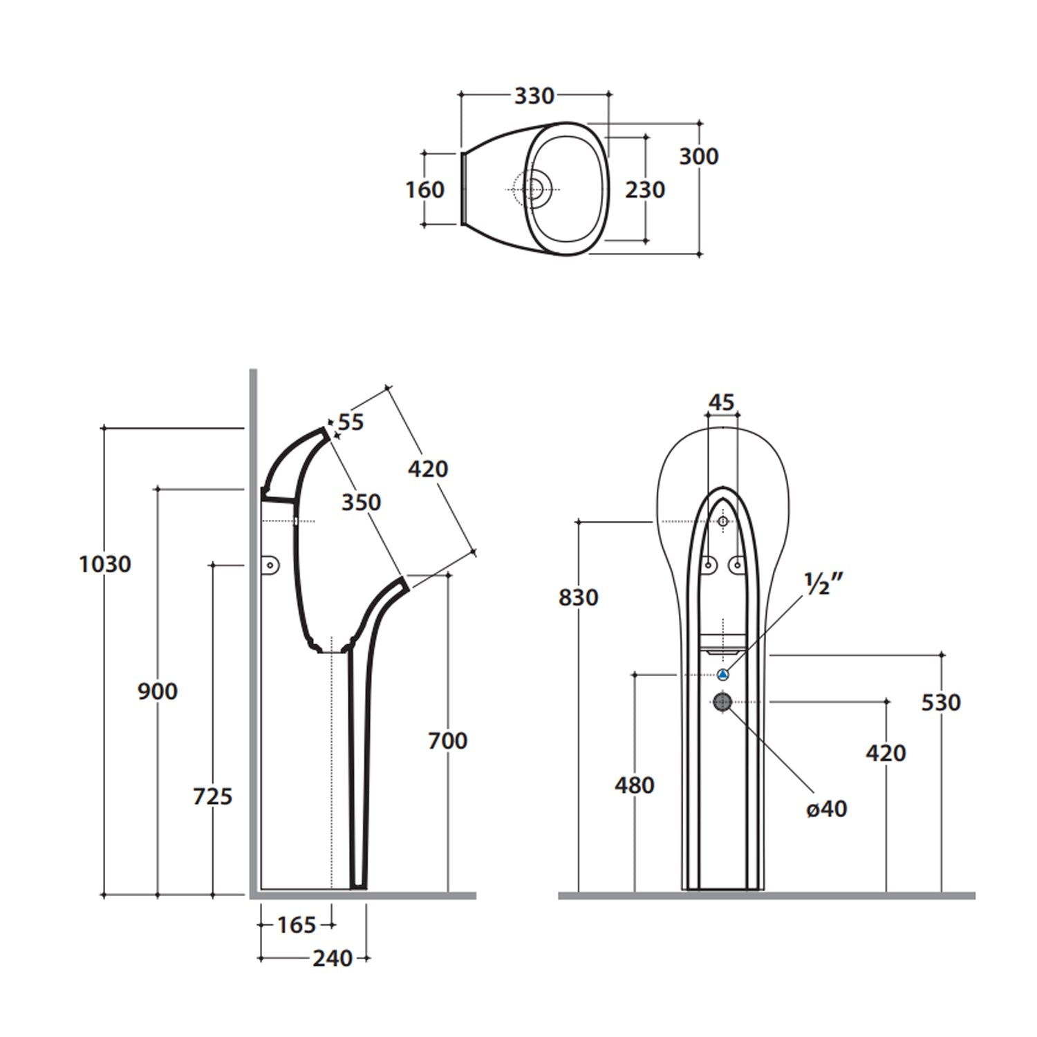  Orinatoio a terra in ceramica bianca modello Olivia Globo