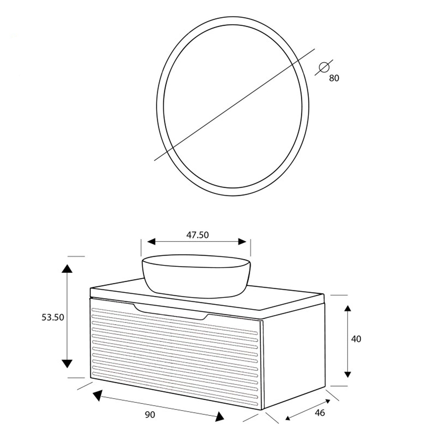 Composizione bagno sospesa Cubi&Co serie Mount 90 cm con lavabo in ceramica e specchio tondo - Noce canaletto 3