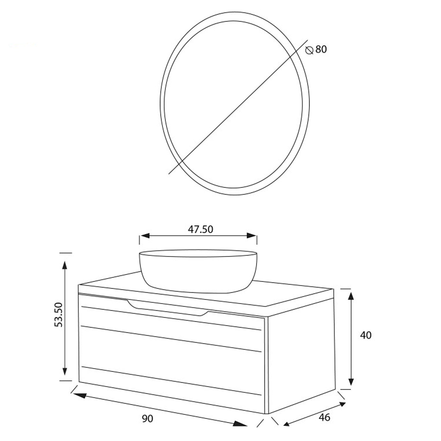Composizione bagno sospesa Cubi&Co serie Hill 90 cm con lavabo in ceramica e specchio tondo - Verde salvia 3
