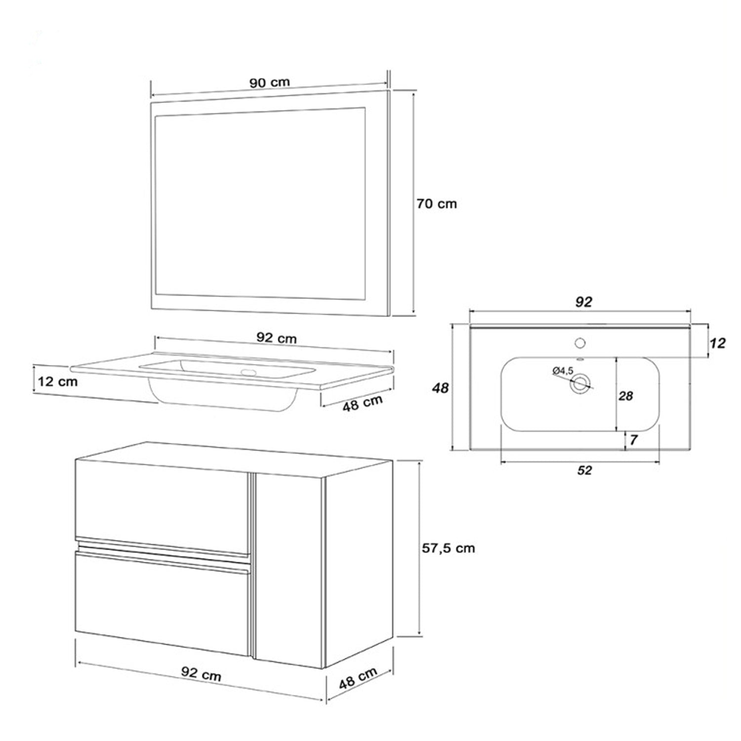 Composizione bagno sospesa Cubi&Co Ossidiana 92 cm con lavabo e specchio - Ossido Grigio 2