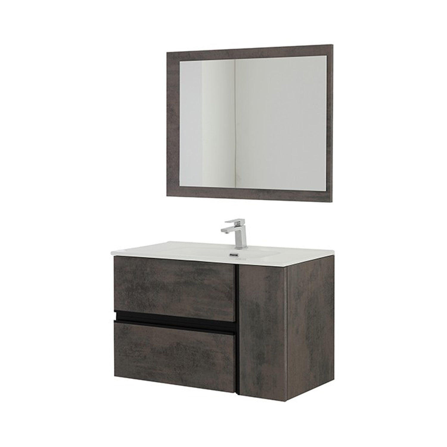 Composizione bagno sospesa Cubi&Co Ossidiana 92 cm con lavabo e specchio - Ossido Grigio