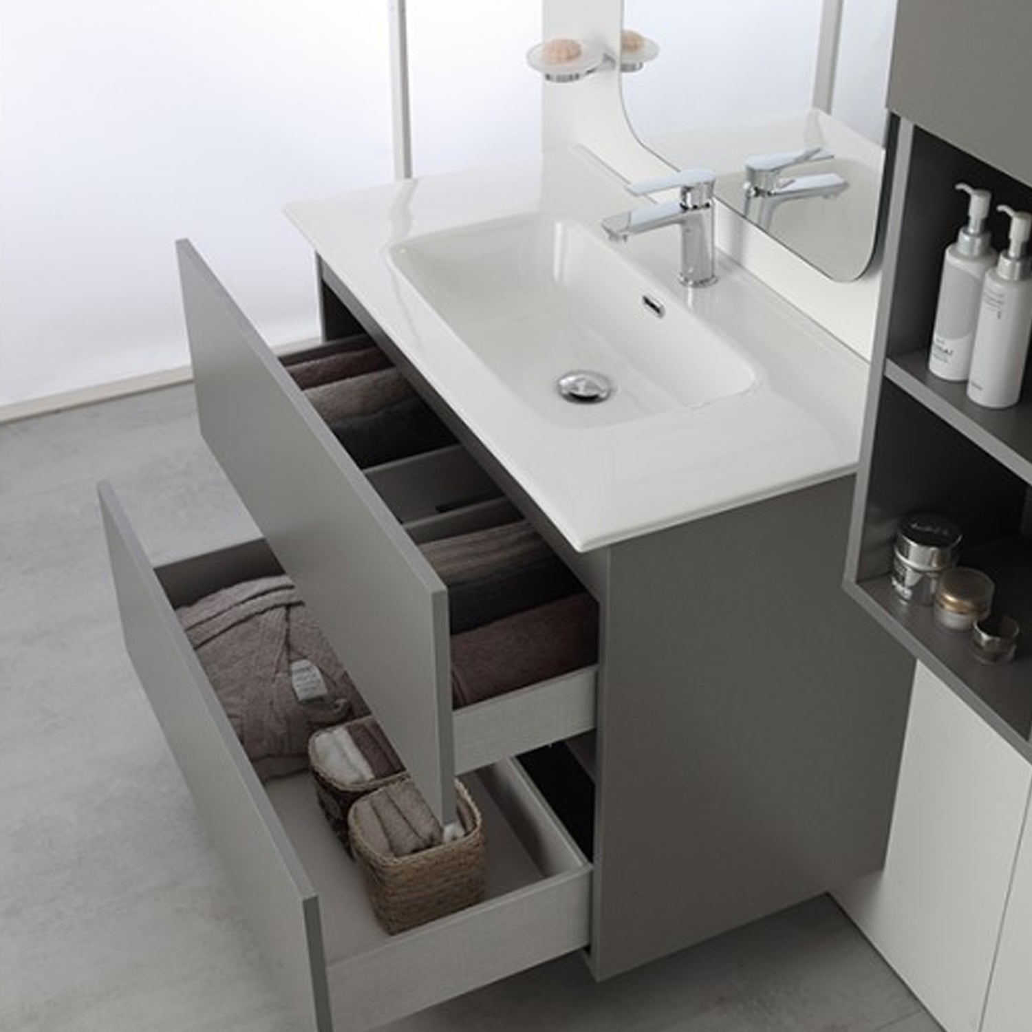 Composizione bagno sospesa Cubi&Co Shade con lavabo e specchio  90 cm - Grigio Medio 2