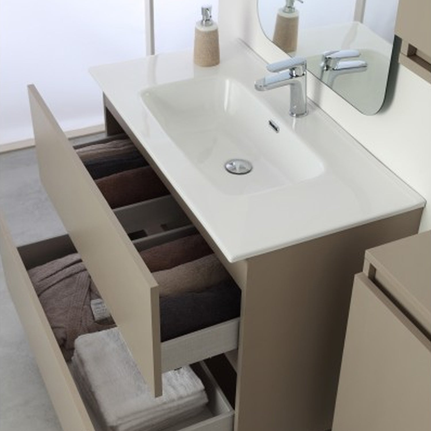 Composizione bagno sospesa Cubi&Co Shade con lavabo e specchio 90 cm - Tortora 2