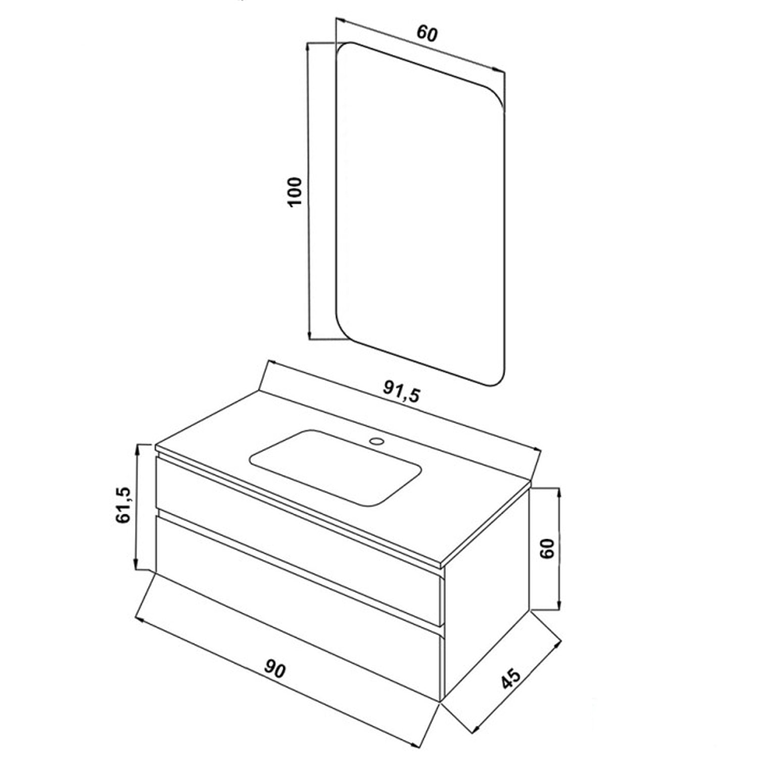 Composizione bagno sospesa Cubi&Co Shade con lavabo e specchio 90 cm - Tortora 3