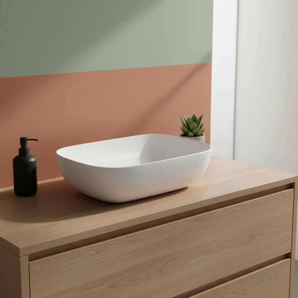 Lavabo da appoggio T-Edge 50x38 cm Ceramica Globo - Bianco lucido