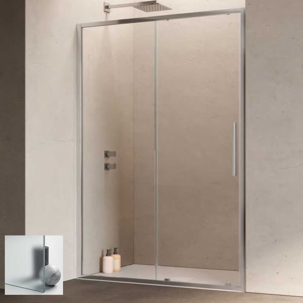 Porta doccia con Apertura scorrevole da cm 120 con Profilo in Alluminio Cromato e Cristallo 6 mm Opaco Anticalcare Hexa by SAMO