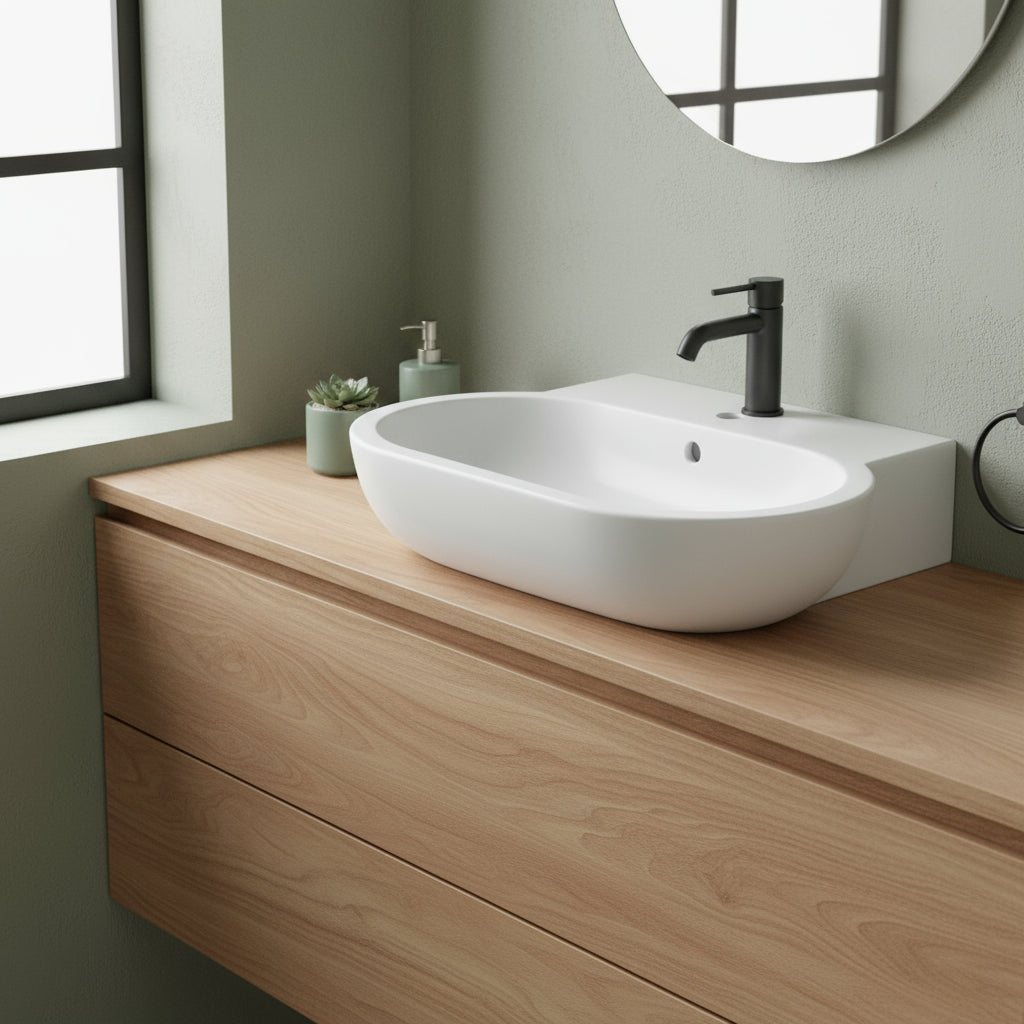 Lavabo da appoggio o sospeso modello Bowl+ 60x46x16 cm Ceramica Globo - Bianco lucido