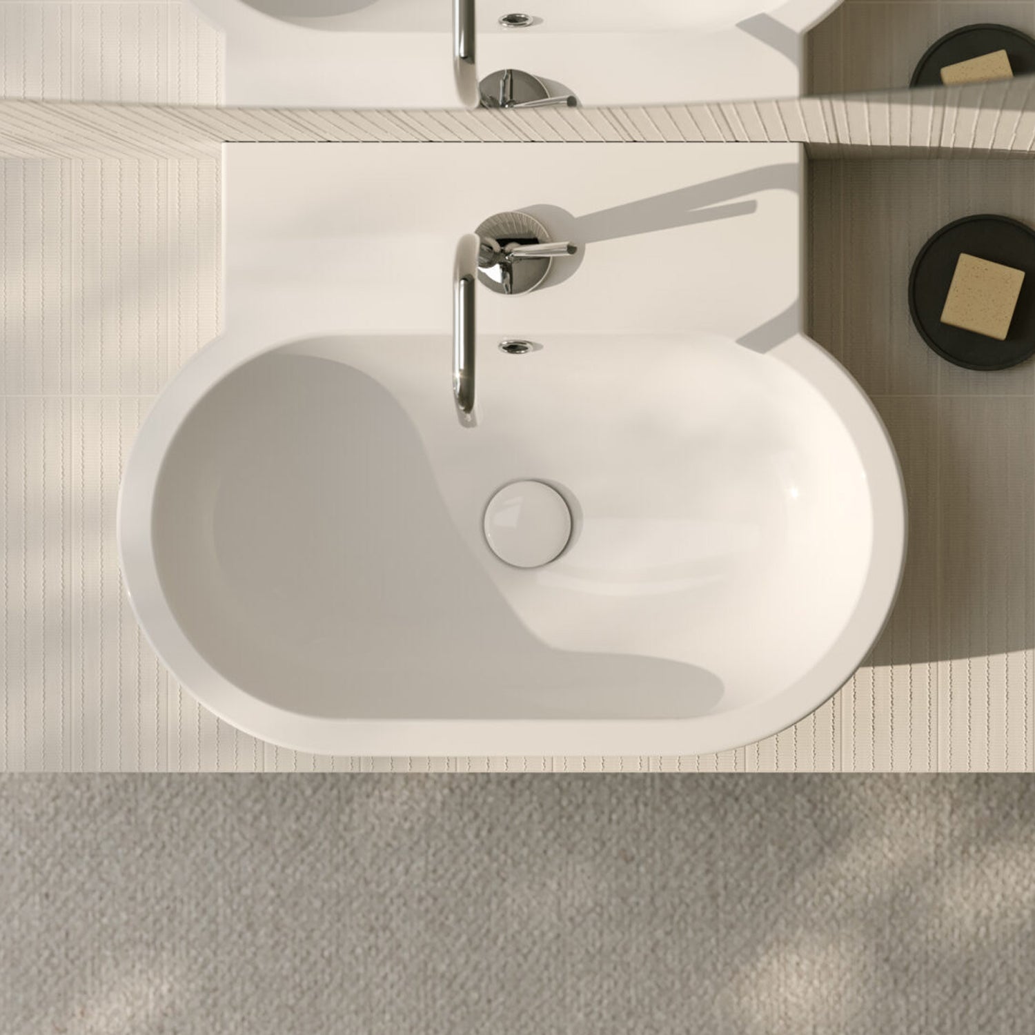  Lavabo da appoggio o sospeso modello Bowl+ 60x46x16 cm Ceramica Globo - Bianco lucido