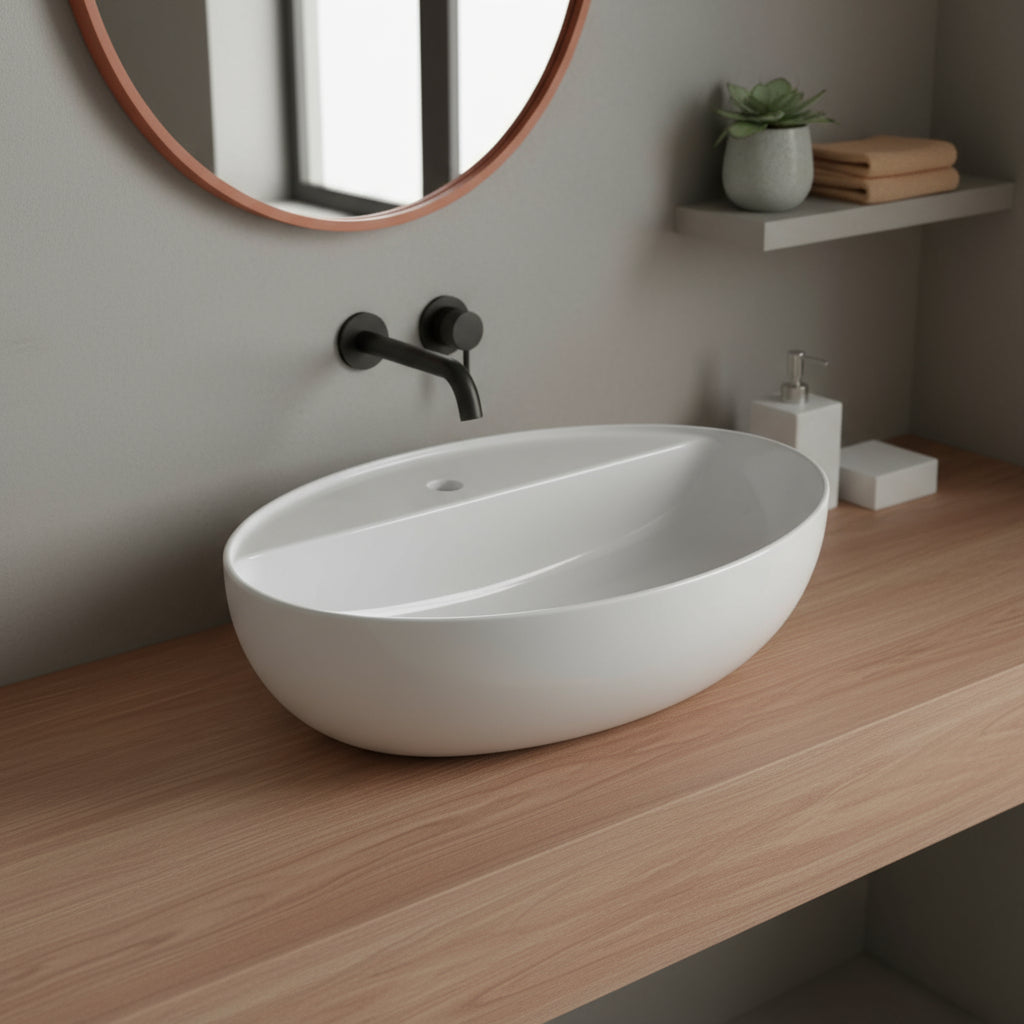 Lavabo da appoggio 4All I Tuttofare 60x42x16 cm Ceramica Globo con foro rubinetteria - Bianco lucido