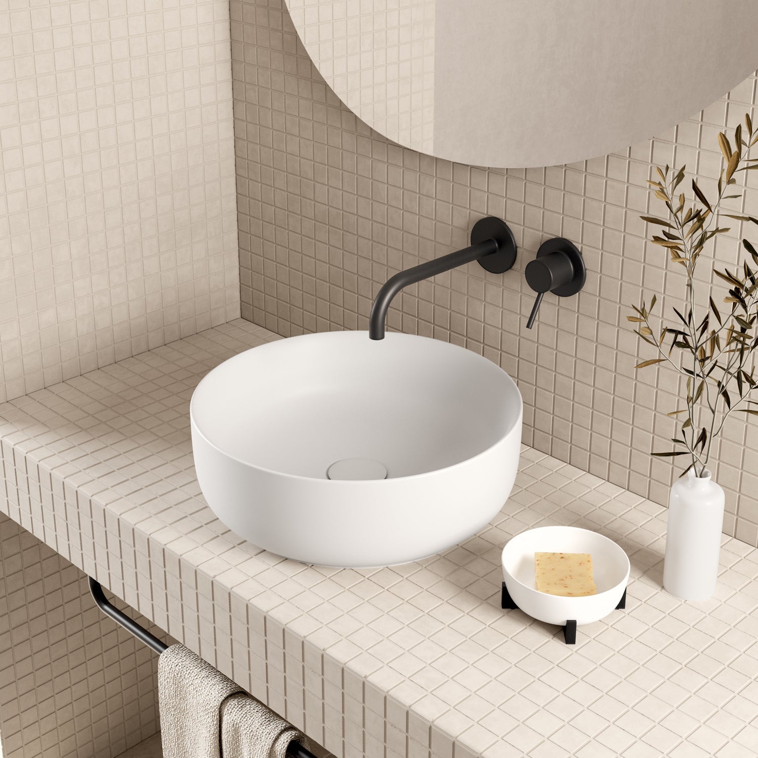  Lavabo rotondo da appoggio Koi à¸42x14 cm Ceramica Globo - Bianco lucido