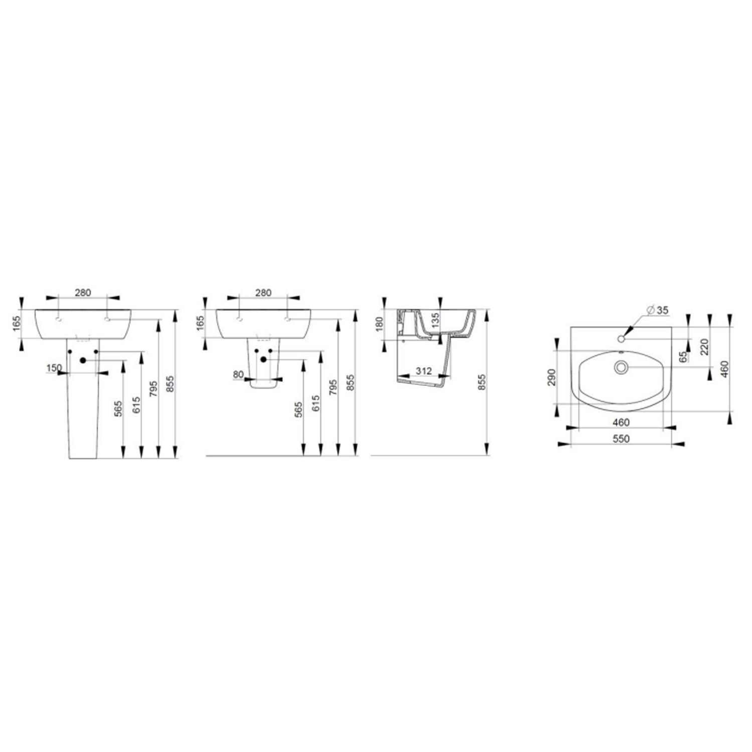  Lavabo sospeso o da appoggio su semicolonna Ceramica Dolomite modello Mia 55x46 cm