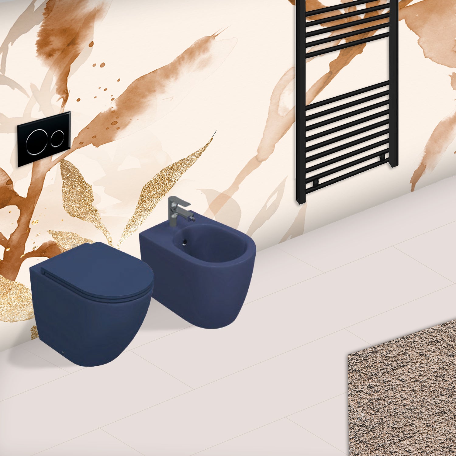 Sanitari colorati Filomuro Rimless con copriwater Soft Close BathCore serie Infinity 53x36