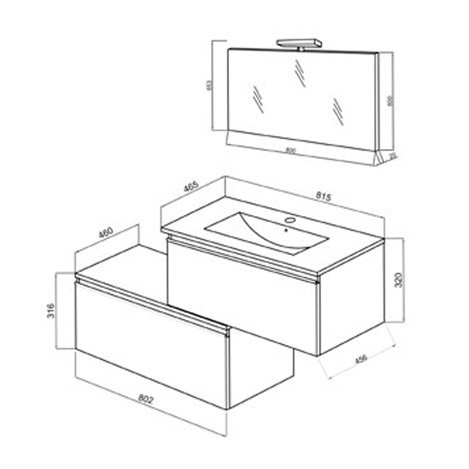  Mobile bagno sospeso a due cassetti con lavabo