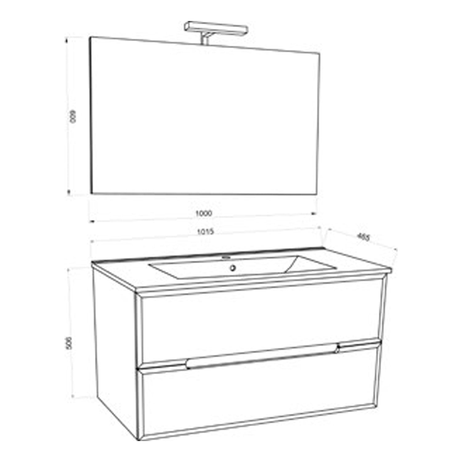  Mobile bagno a due cassetti con lavabo in ceramica specchio e lampada cm 100 Bianco Opaco - Cubi&Co modello Fluid 3 by CeramicStore | Lo specialista del tuo bagno