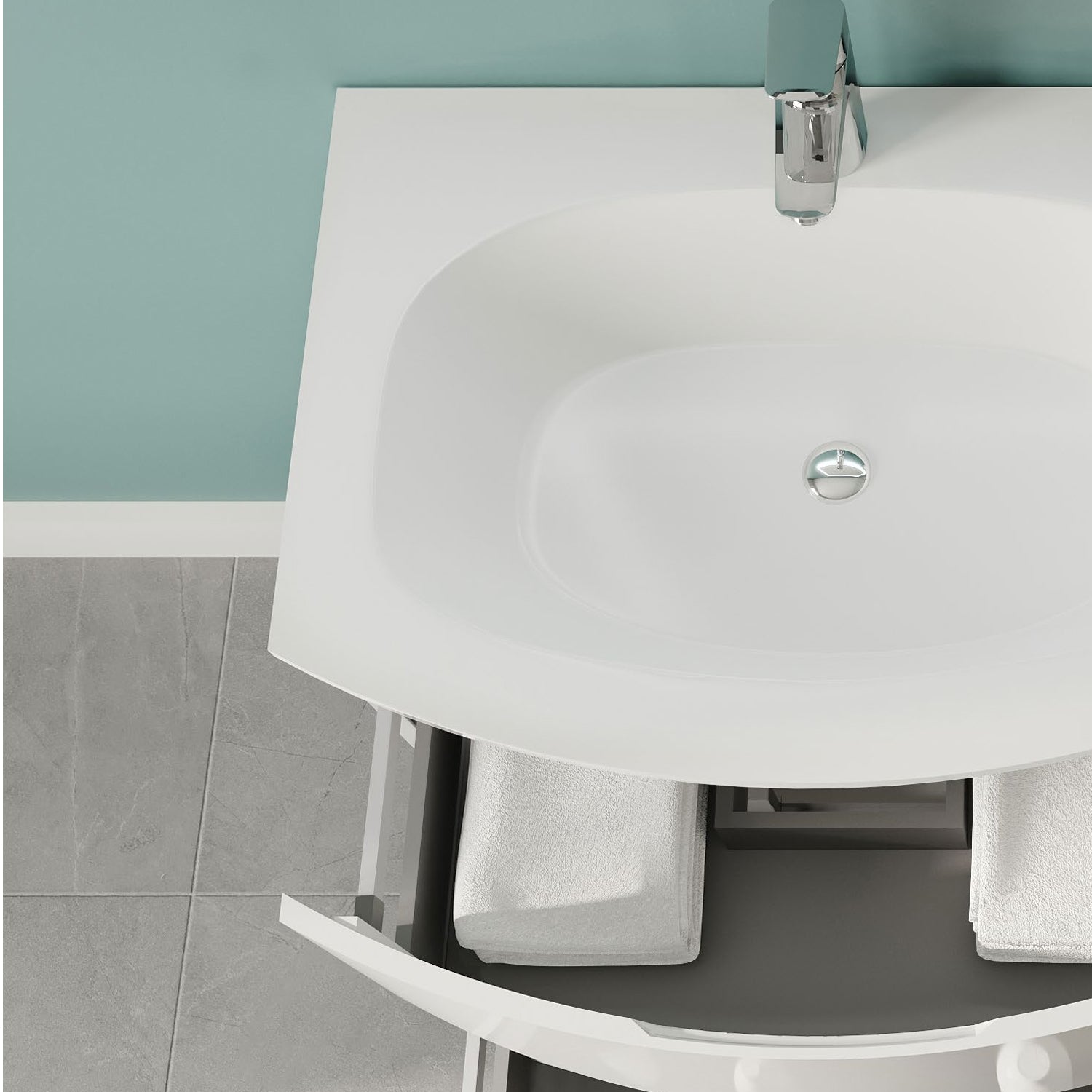  Mobile bagno a due cassetti e 1 anta con lavabo in resina specchio e lampada cm 105 Bianco Lucido - Cubi&Co modello Onde 1 by CeramicStore | Lo specialista del tuo bagno