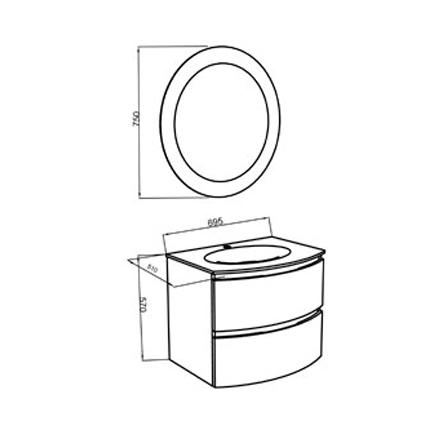  Mobile bagno a due cassetti con lavabo in resina e specchio led cm 70 Rovere Oro-modello Onde 2 by CeramicStore | Lo specialista del tuo bagno