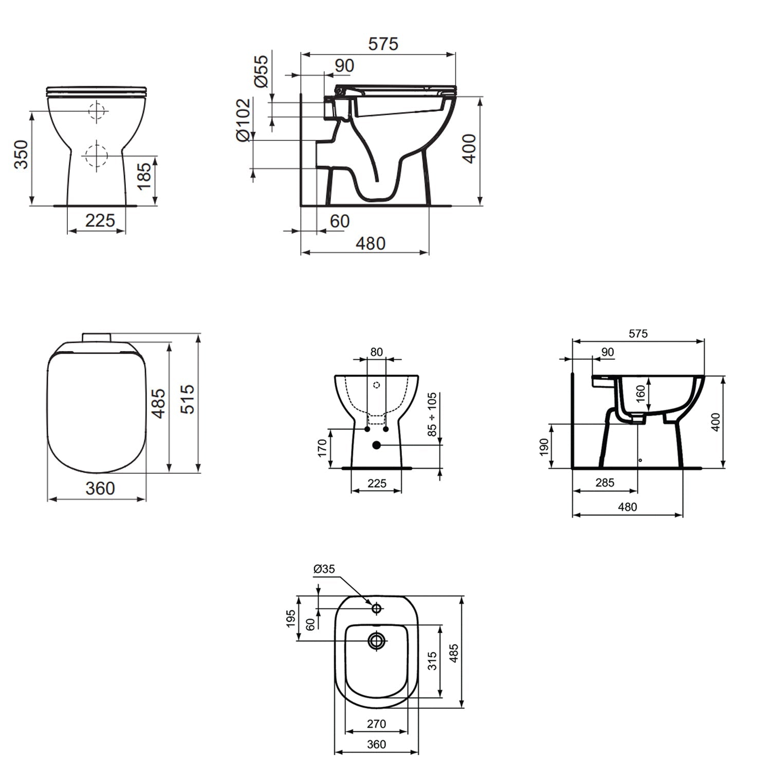  Sanitari distanziati da parete con sedile soft close collezione Life Ideal Standard