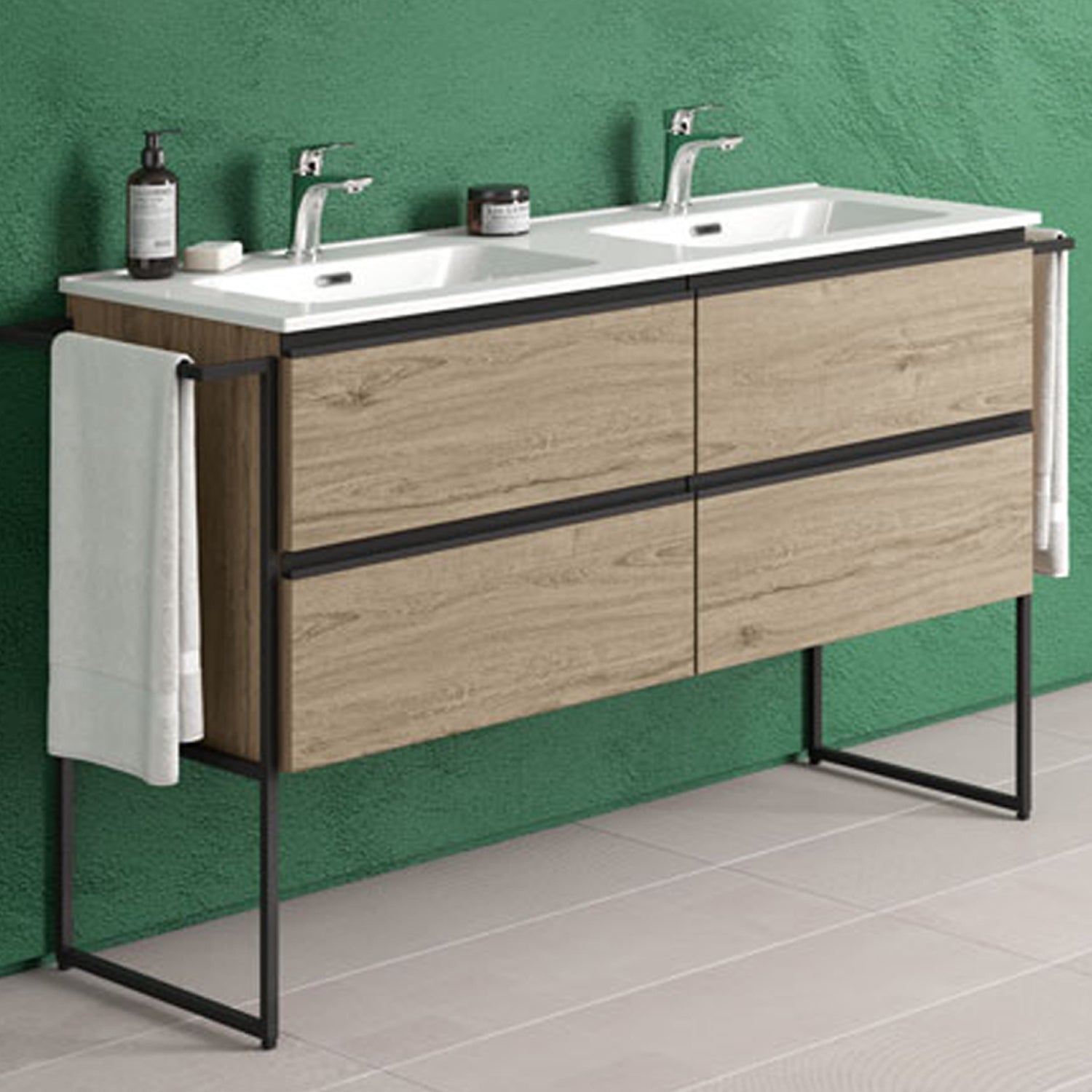  Composizione di mobili bagno con doppio lavabo e specchi contenitivi illuminati modello York10 140 cm Rovere Nabucco by CeramicStore | Lo specialista del tuo bagno