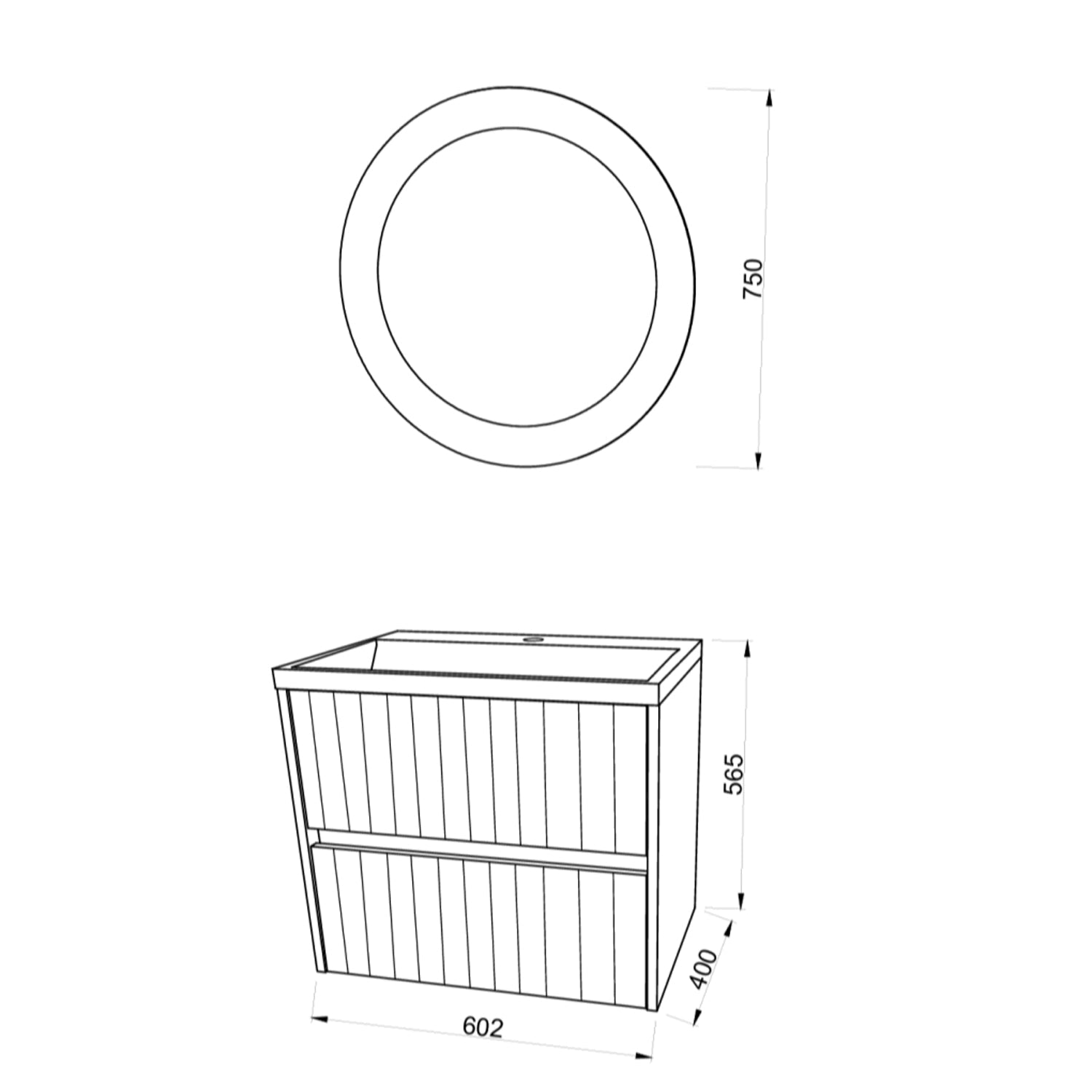  Mobile bagno sospeso cannettato con lavabo e specchio tondo cm 60 colore bianco opaco - Cubi&Co Collezione Pure by CeramicStore | Lo specialista del tuo bagno