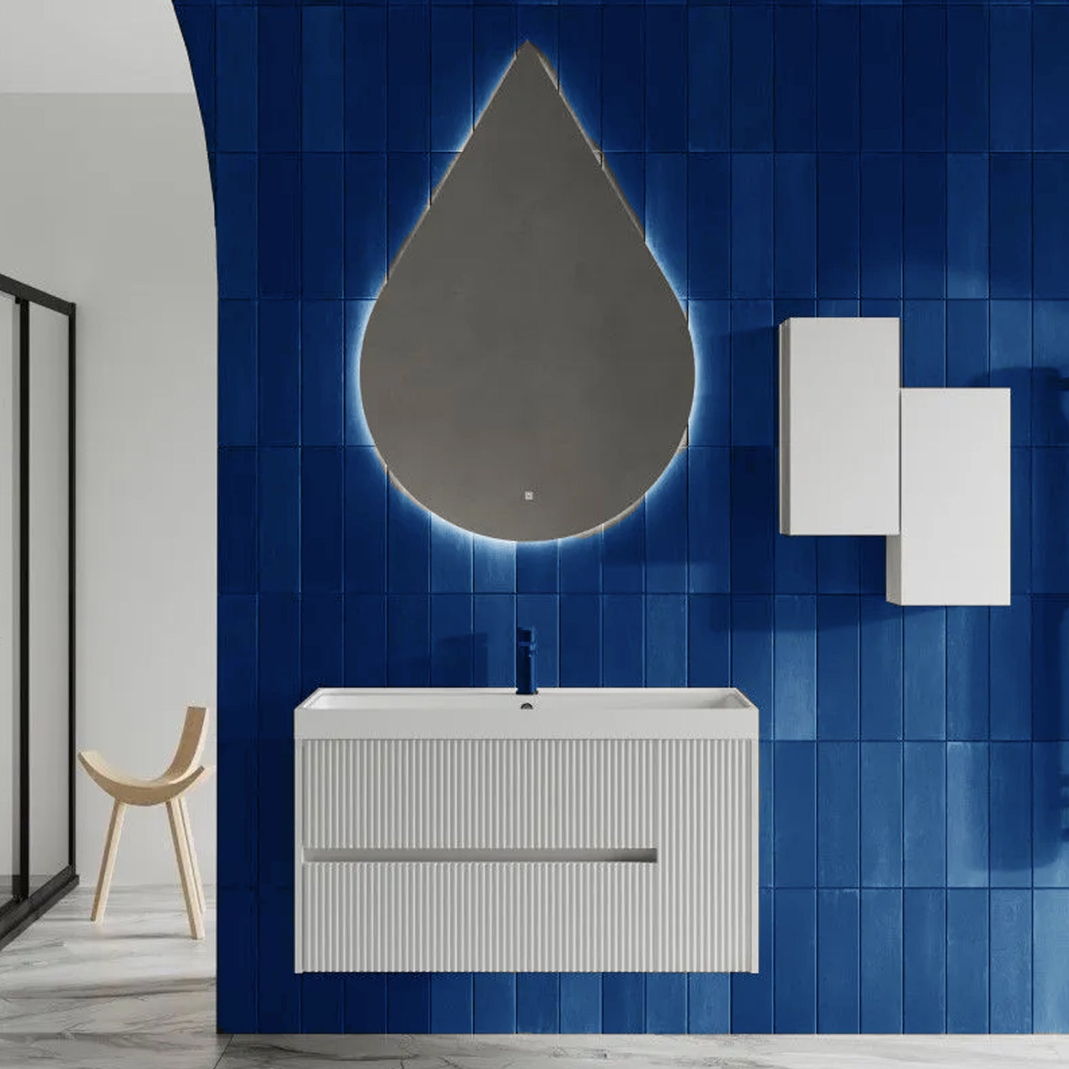  Mobile bagno sospeso cannettato con lavabo e specchio a goccia cm 100 colore bianco opaco - Cubi&Co Collezione Pure by CeramicStore | Lo specialista del tuo bagno