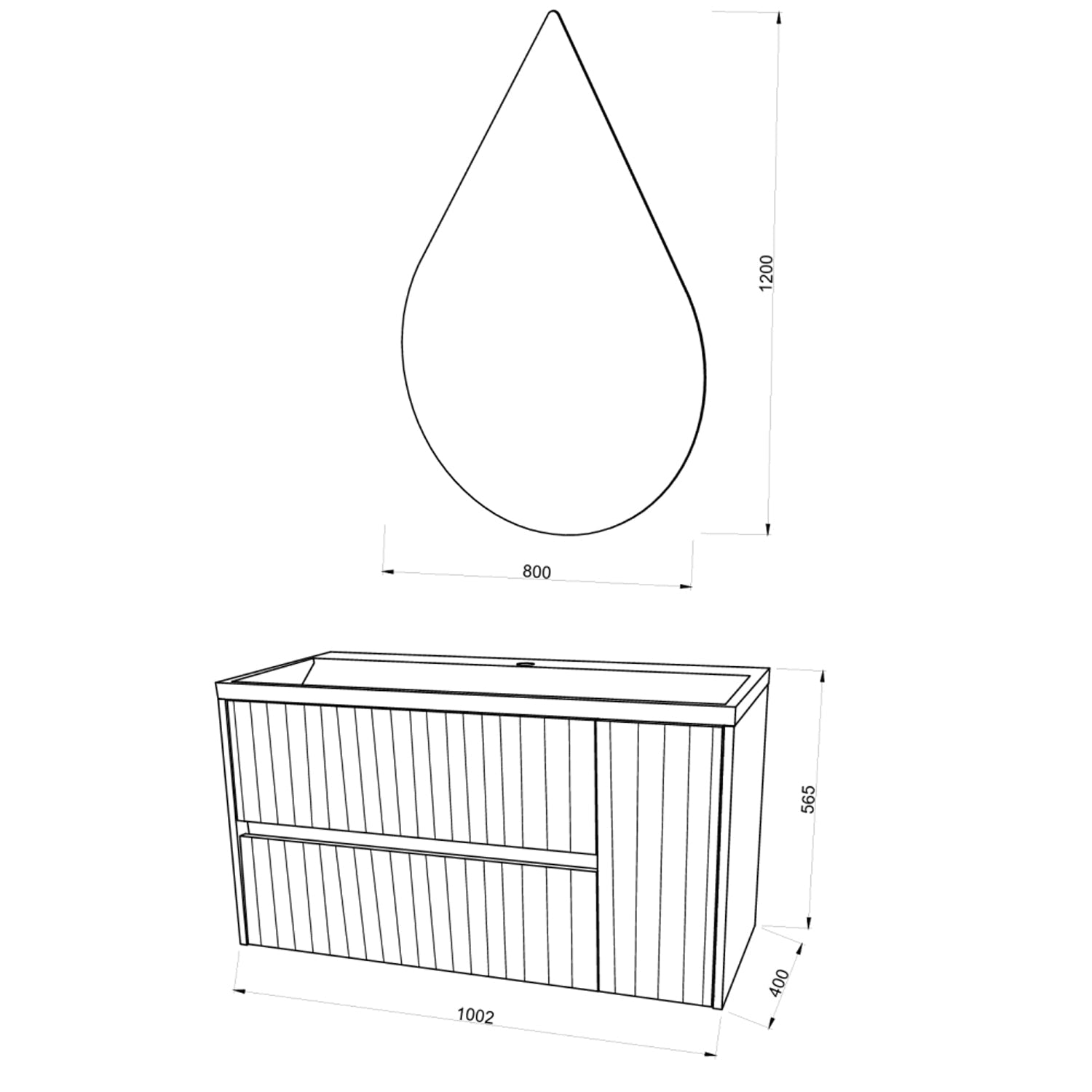  Mobile bagno sospeso cannettato con lavabo e specchio a goccia cm 100 colore rovere oro - Cubi&Co Collezione Pure by CeramicStore | Lo specialista del tuo bagno