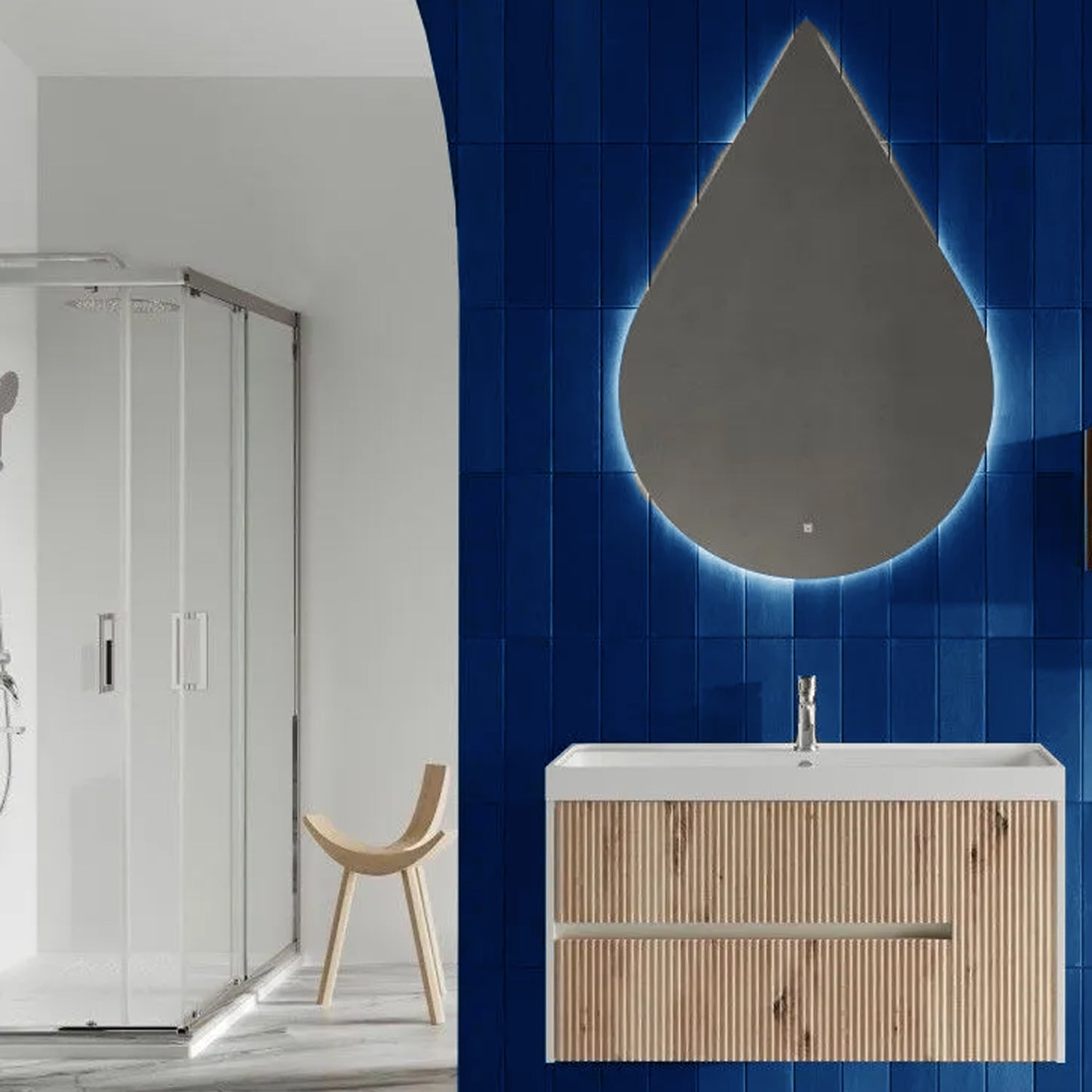 Mobile bagno sospeso cannettato con lavabo e specchio a goccia cm 100 colore rovere oro - Cubi&Co Collezione Pure by CeramicStore | Lo specialista del tuo bagno